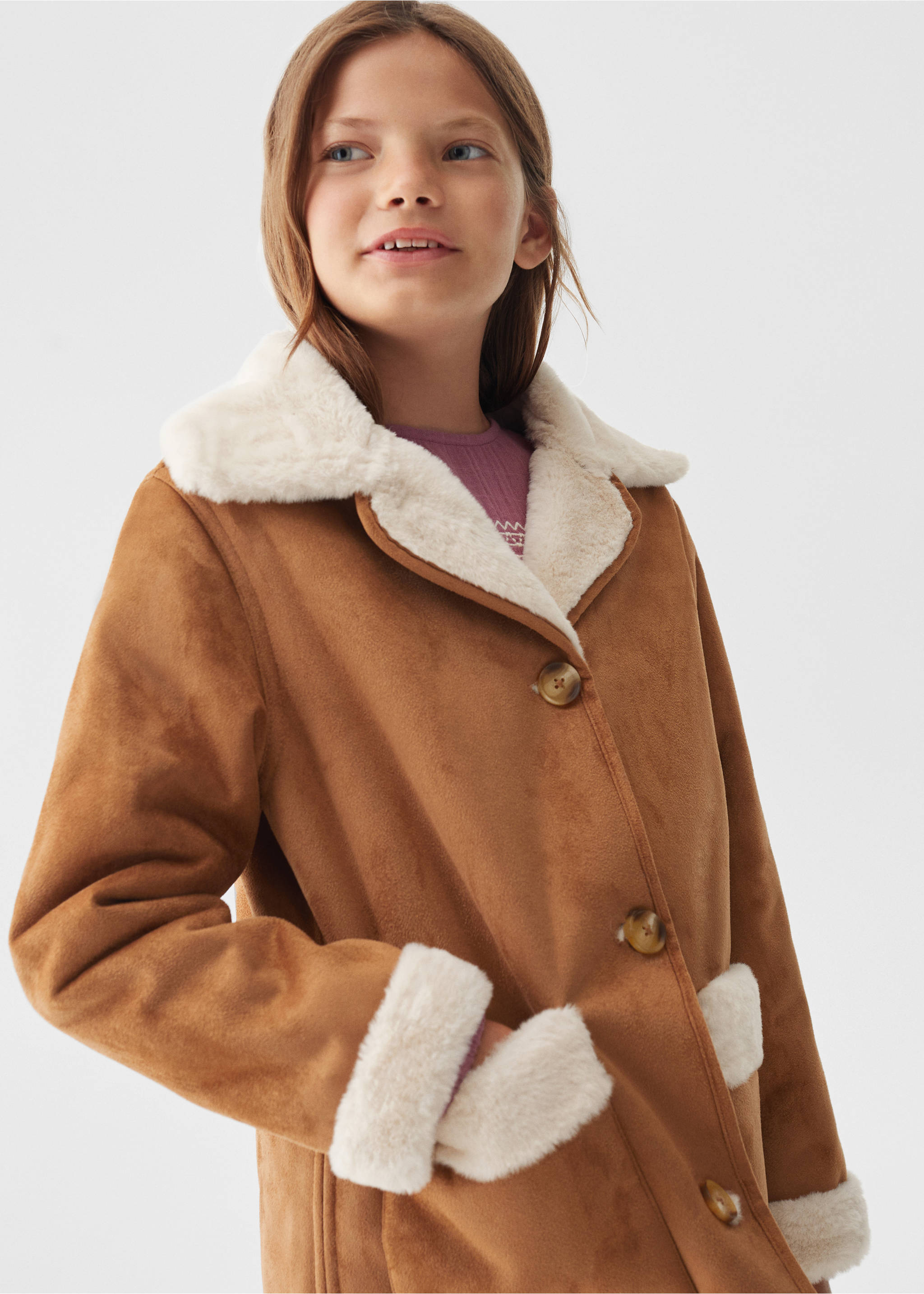 Coat with shearling-effect lining - Medium plane, Medium Brown. Ref: 57085962-00.