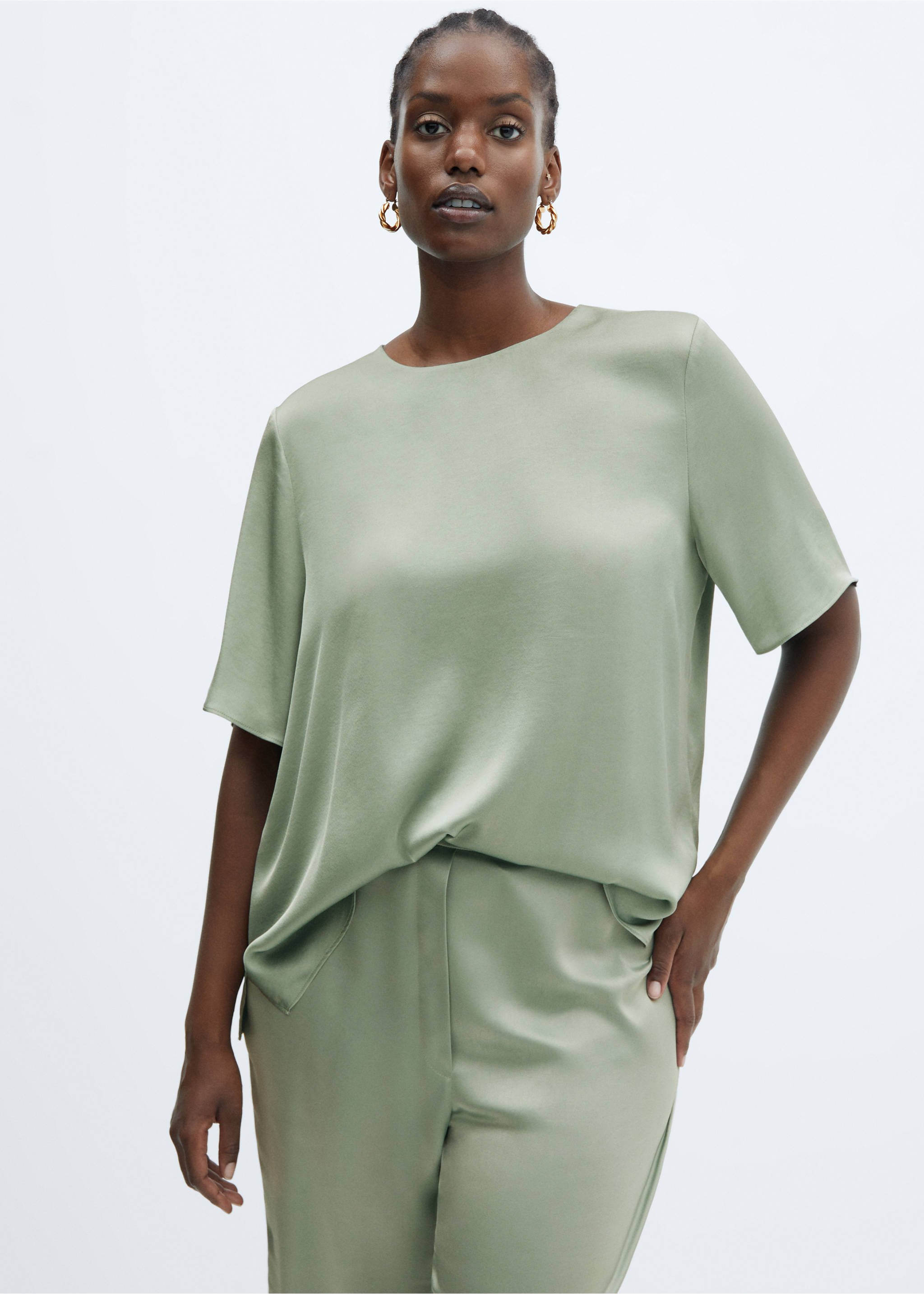 Satin blouse - Details of the article 5, Pastel Green. Ref: 57085976-00.