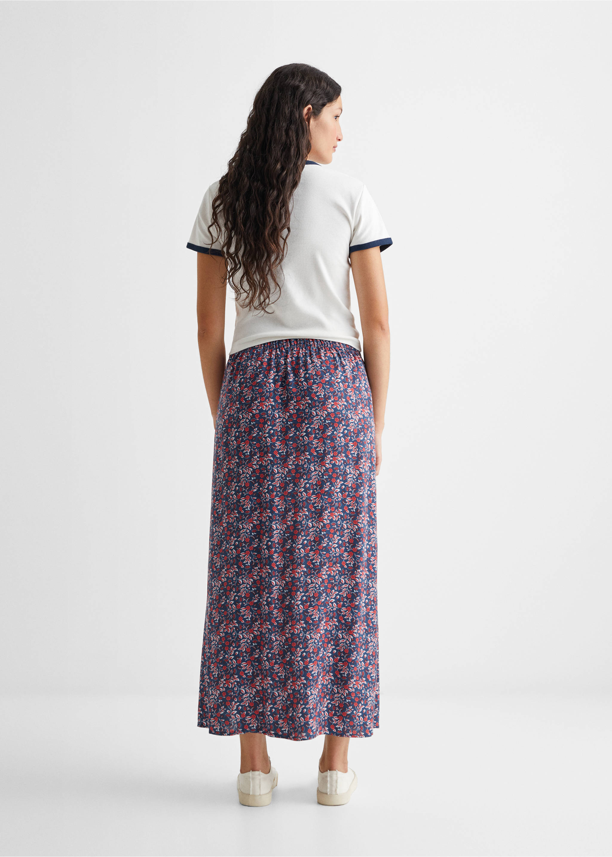 Printed skirt with slit - Reverse of the article, Dark Navy. Ref: 57085992-00.