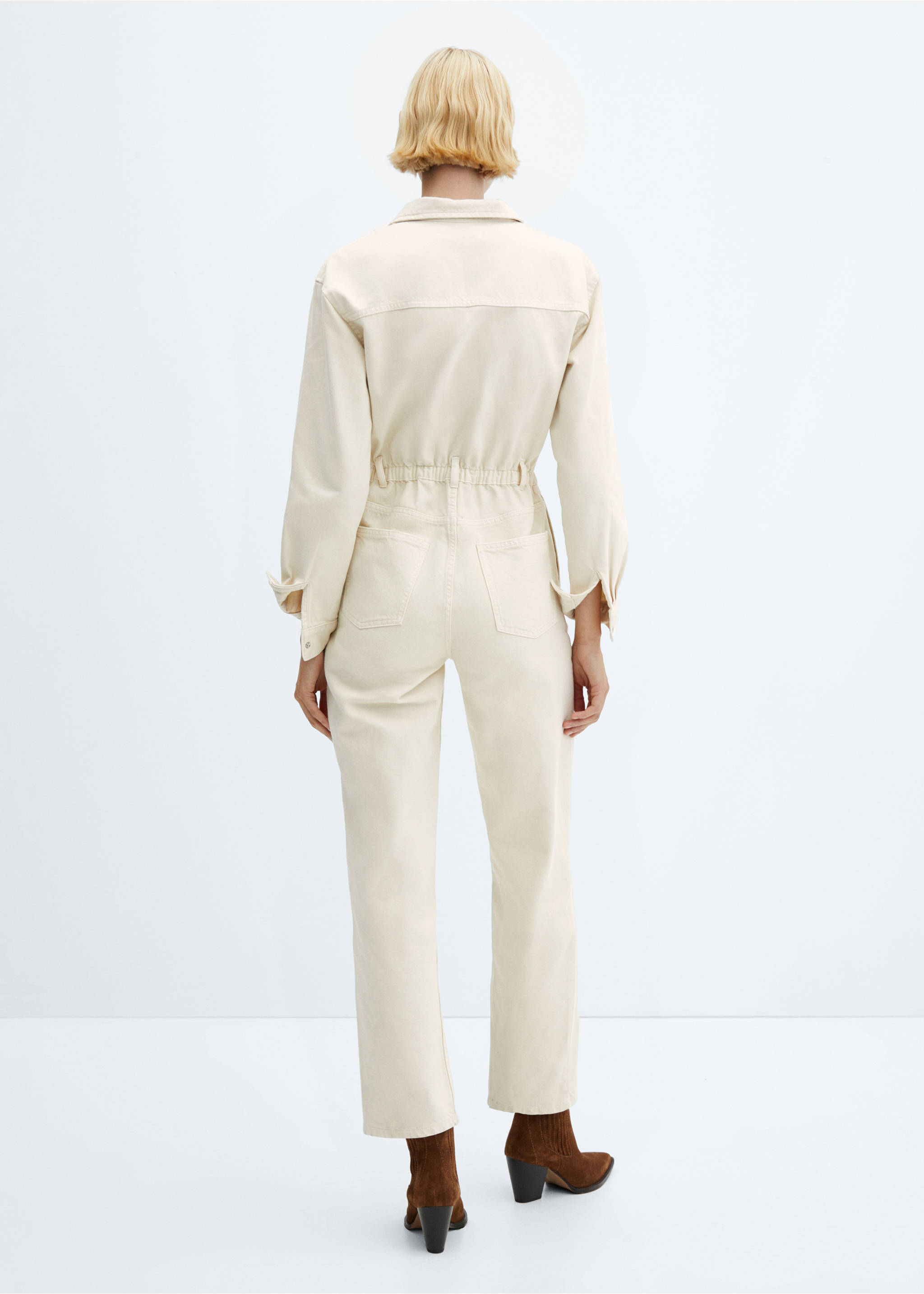 Long denim jumpsuit - Reverse of the article, Ecru. Ref: 57085993-00.