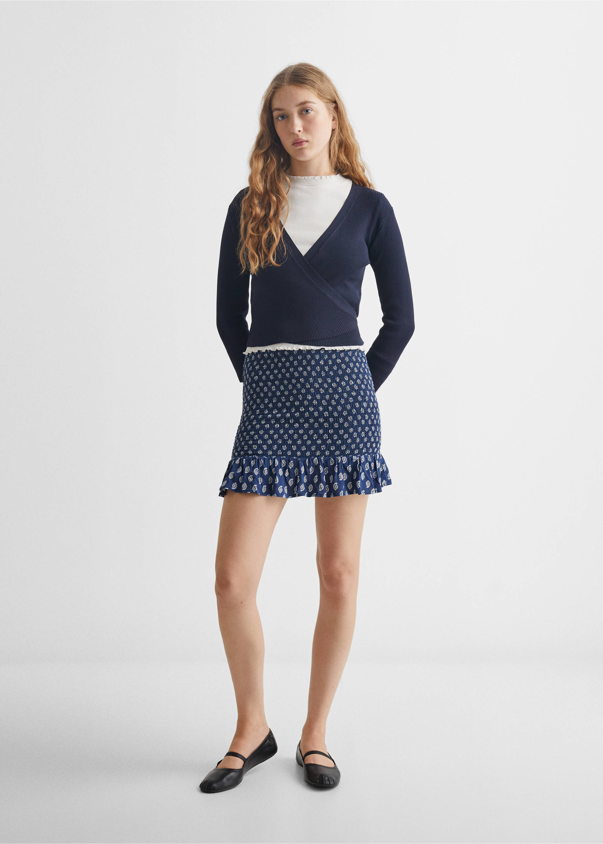Printed pleated skirt - General plane, Dark Navy. Ref: 57086008-00.
