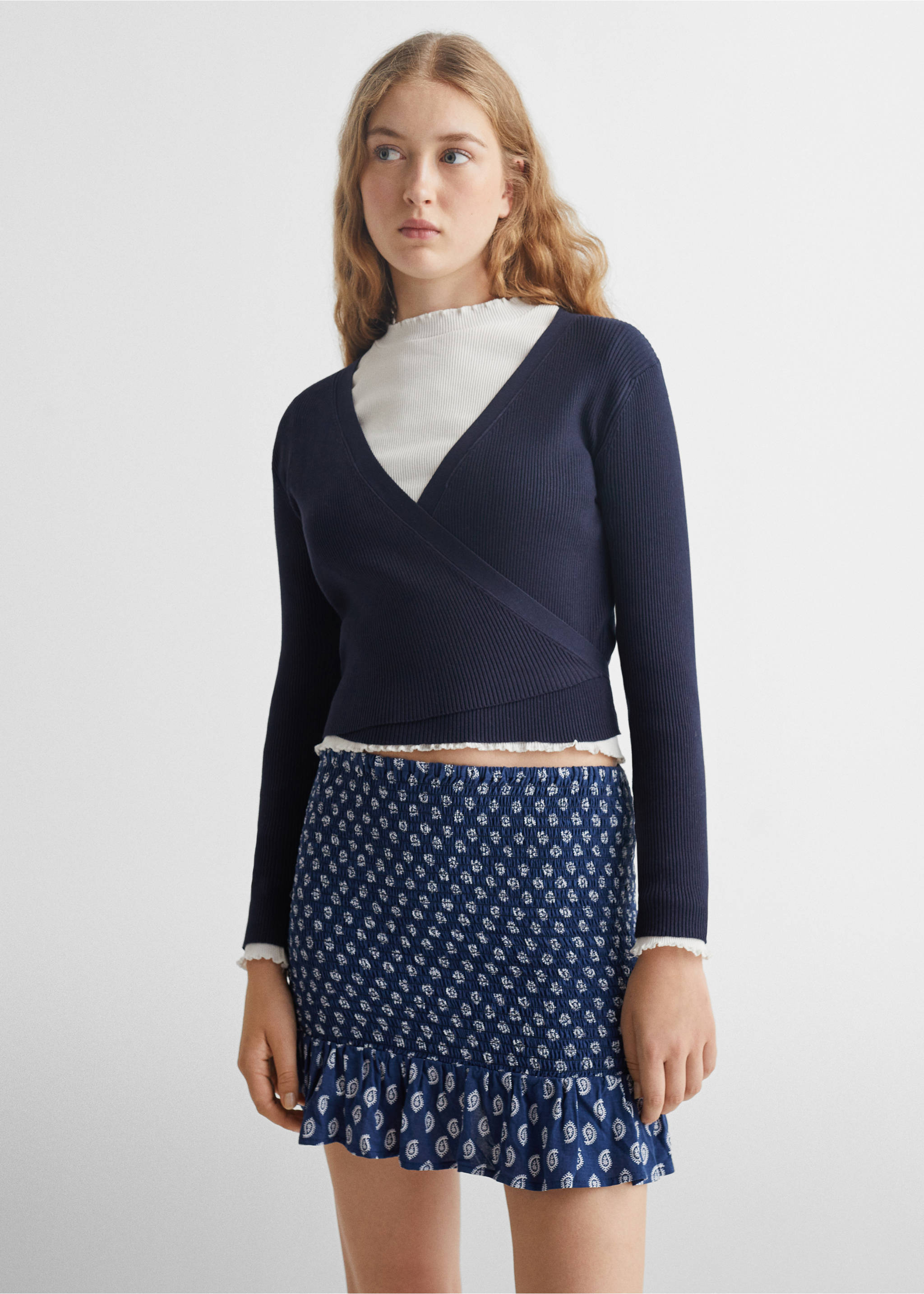 Printed pleated skirt - Medium plane, Dark Navy. Ref: 57086008-00.