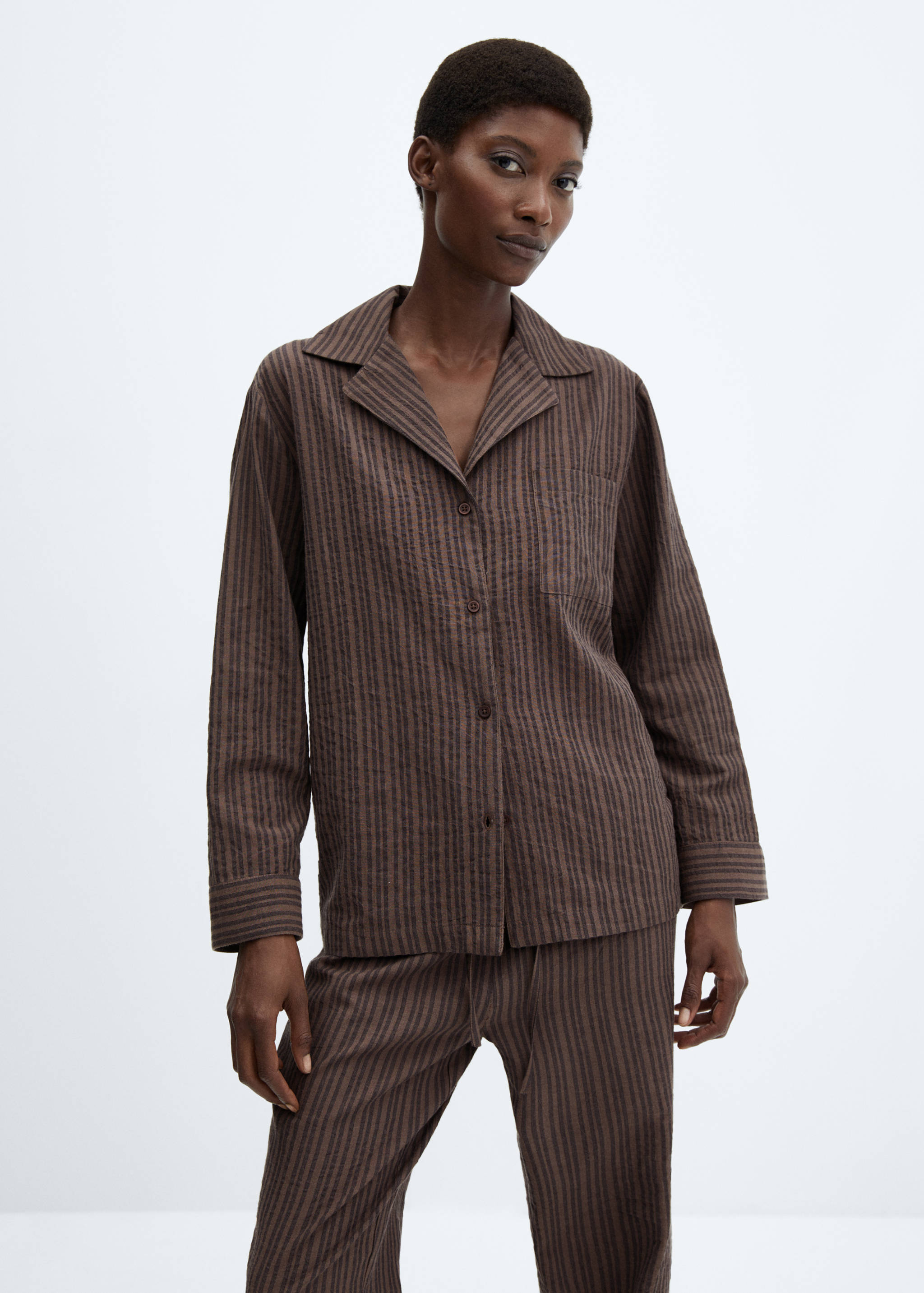 Pyjama long coton rayures - Plan moyen