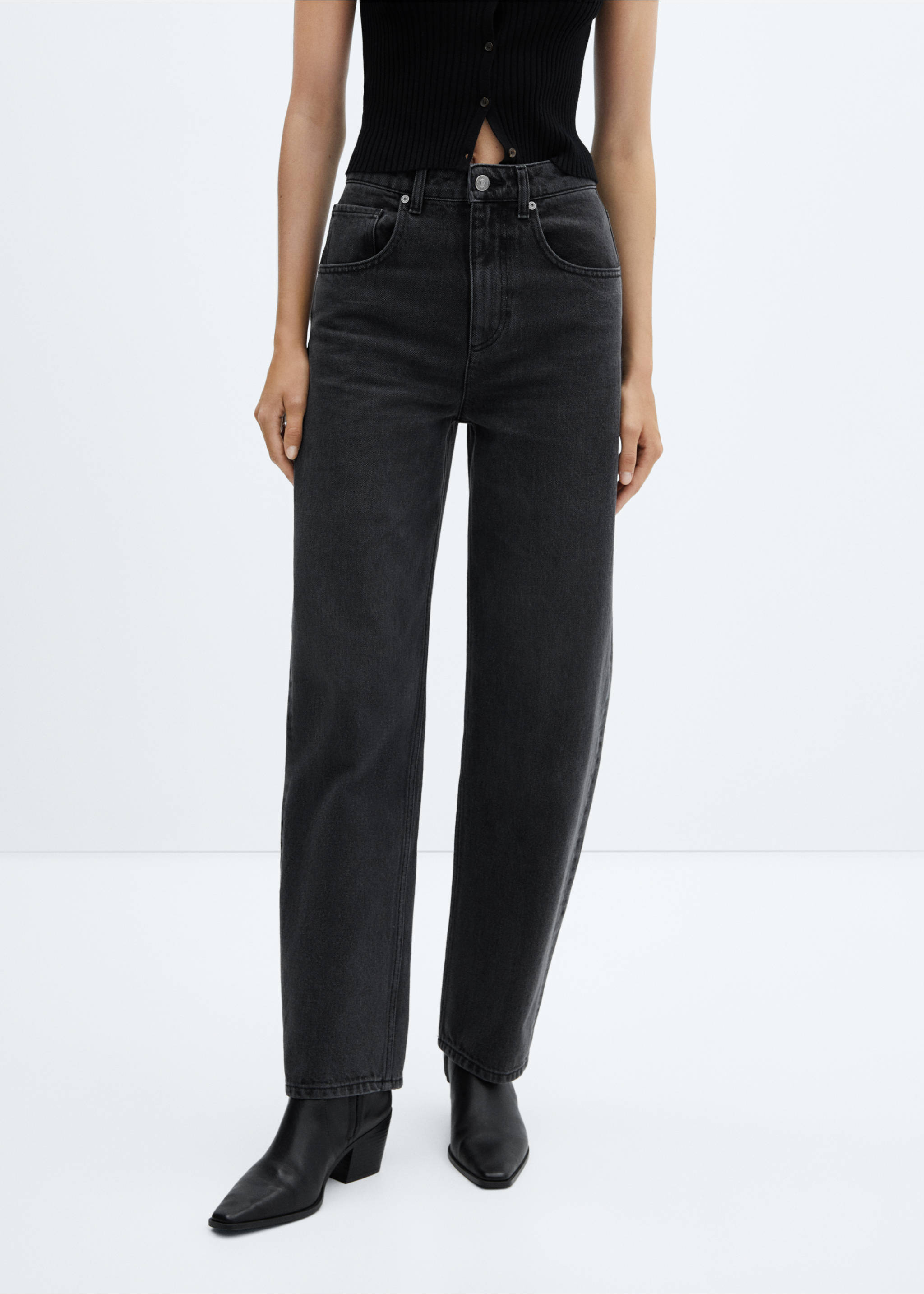 High-waist balloon jeans - Medium plane, Black denim. Ref: 57086019-00.