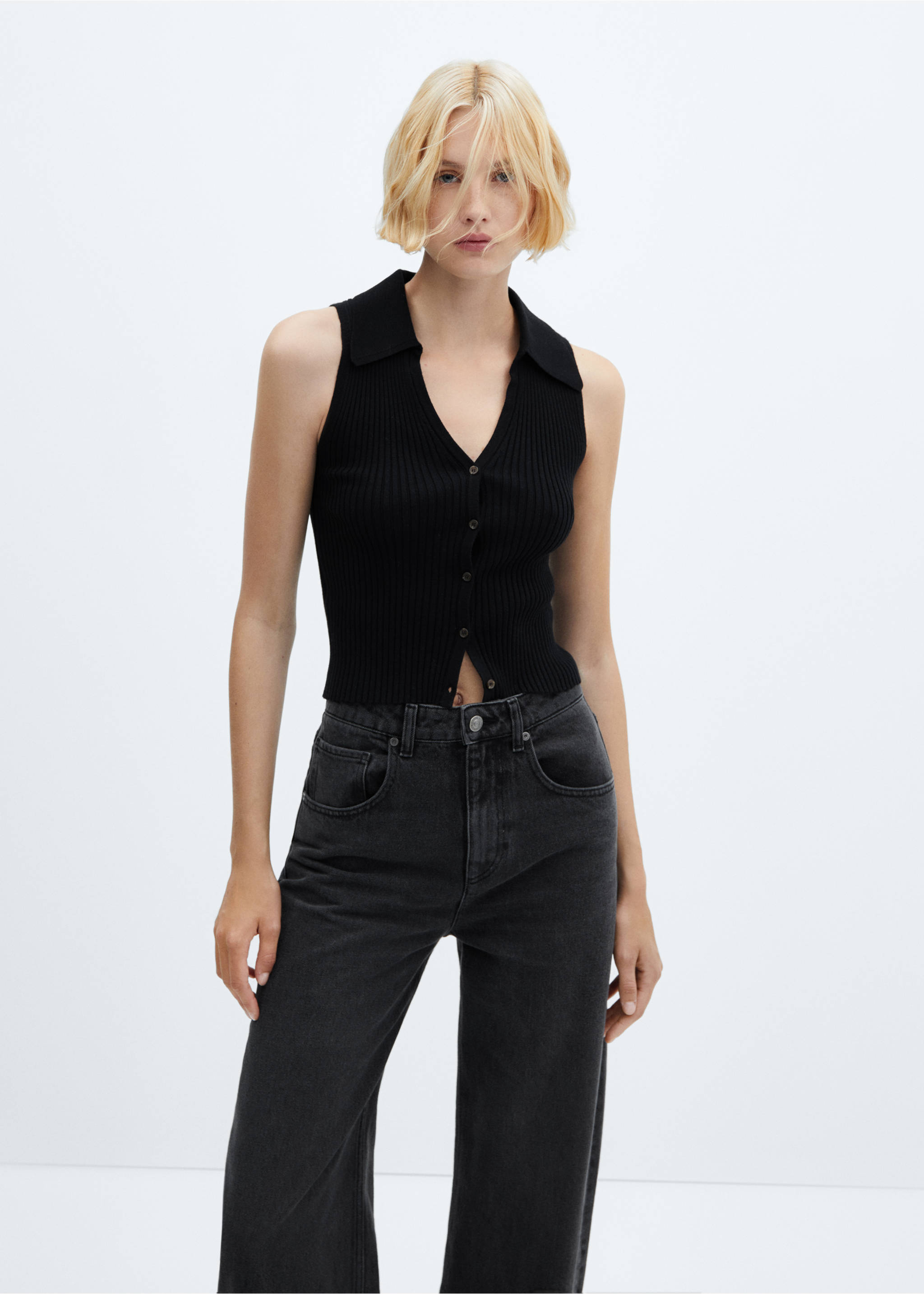 High-waist balloon jeans - Details of the article 1, Black denim. Ref: 57086019-00.