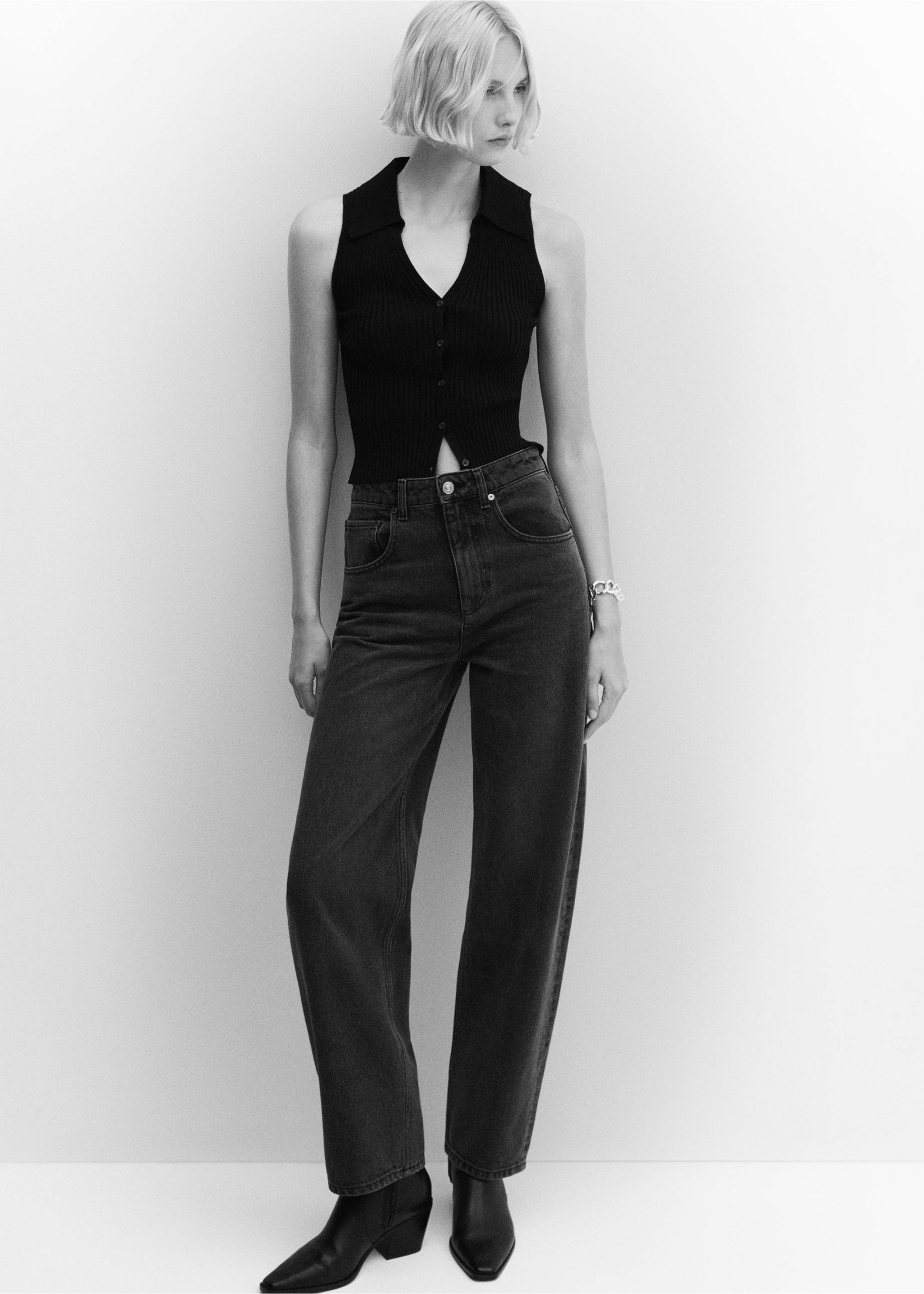 High-waist balloon jeans - Details of the article 2, Black denim. Ref: 57086019-00.