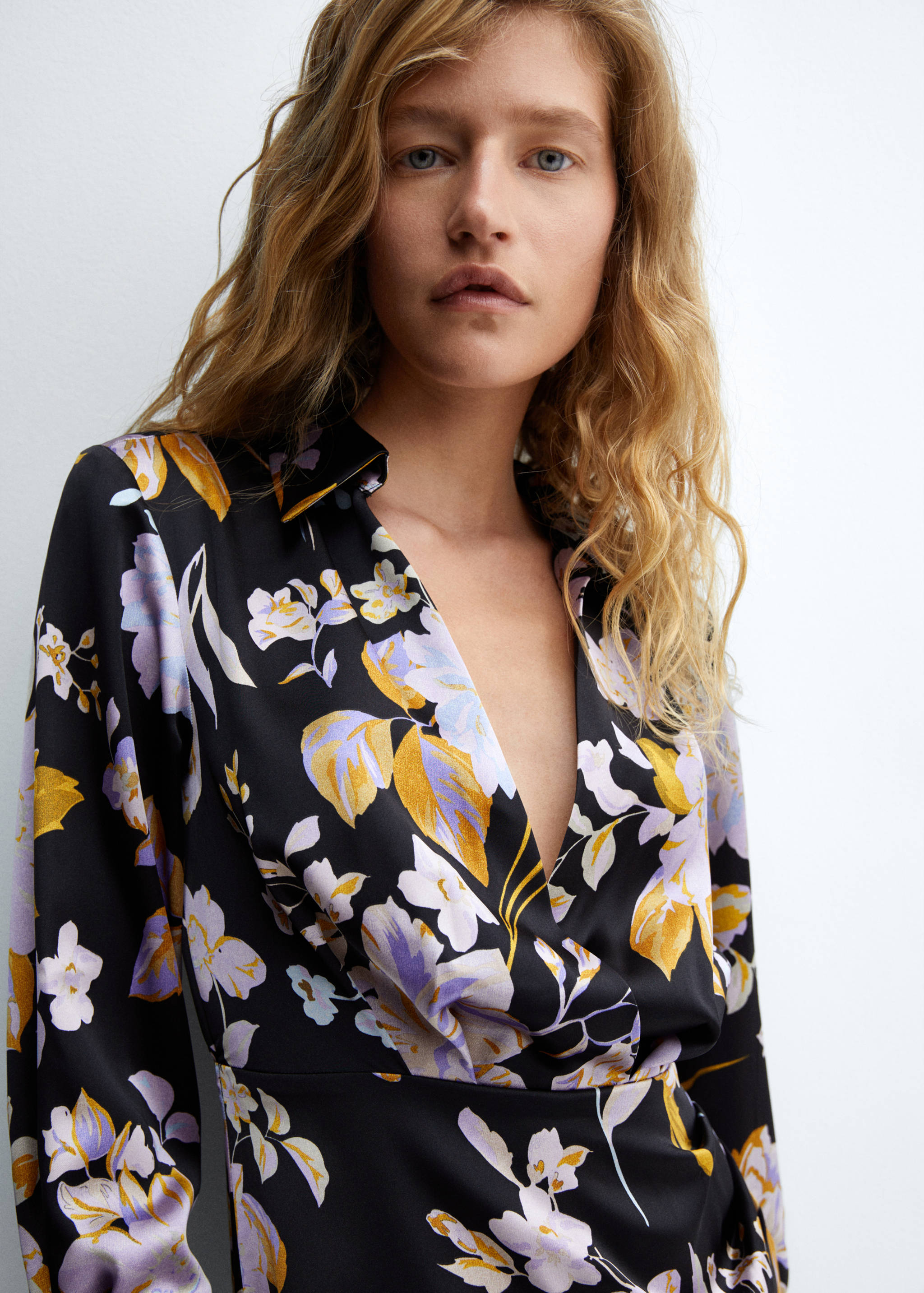 Floral-print satin dress - Details of the article 1