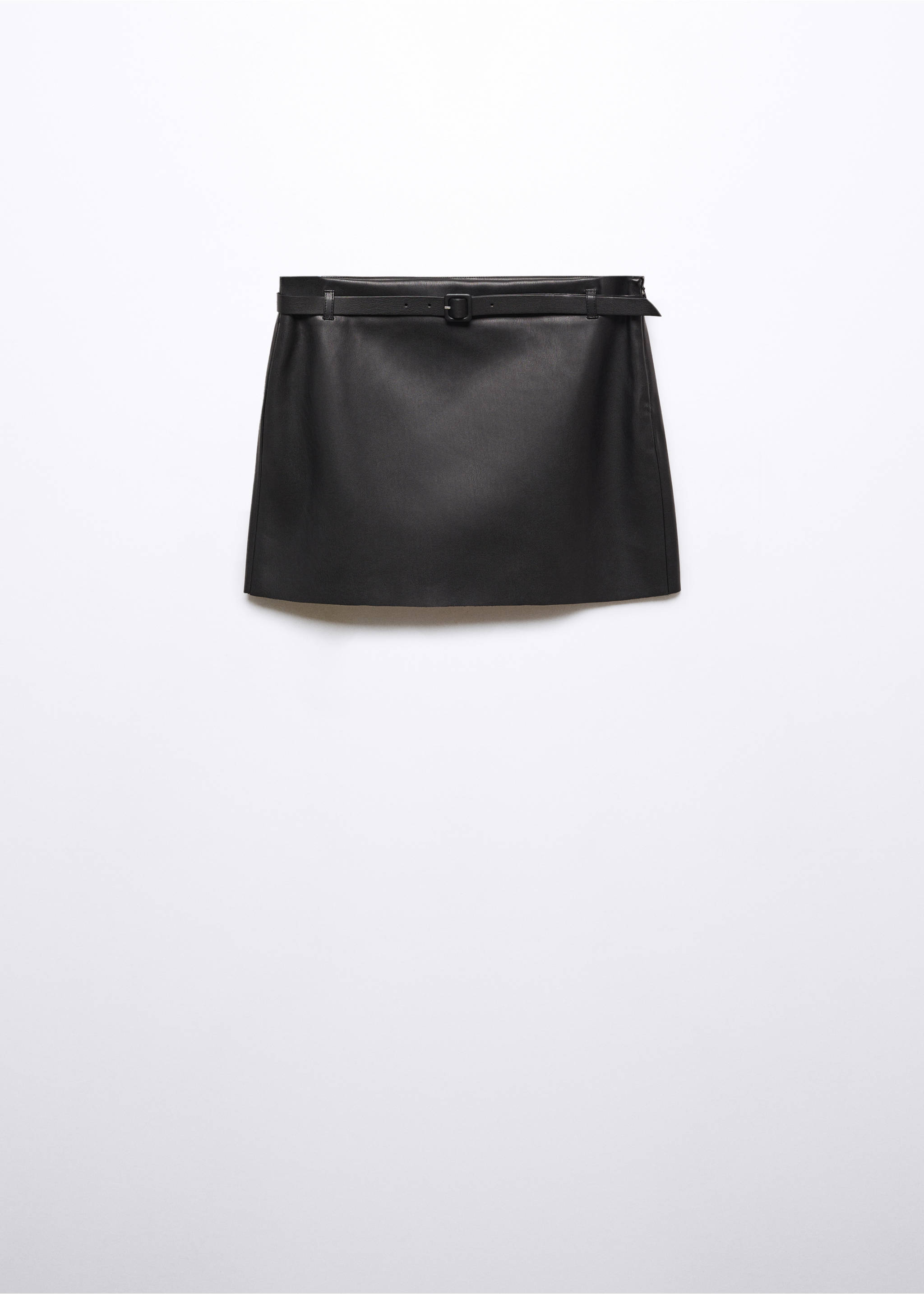 Faux-leather mini-skirt with belt - Article without model, Black. Ref: 57086712-00.