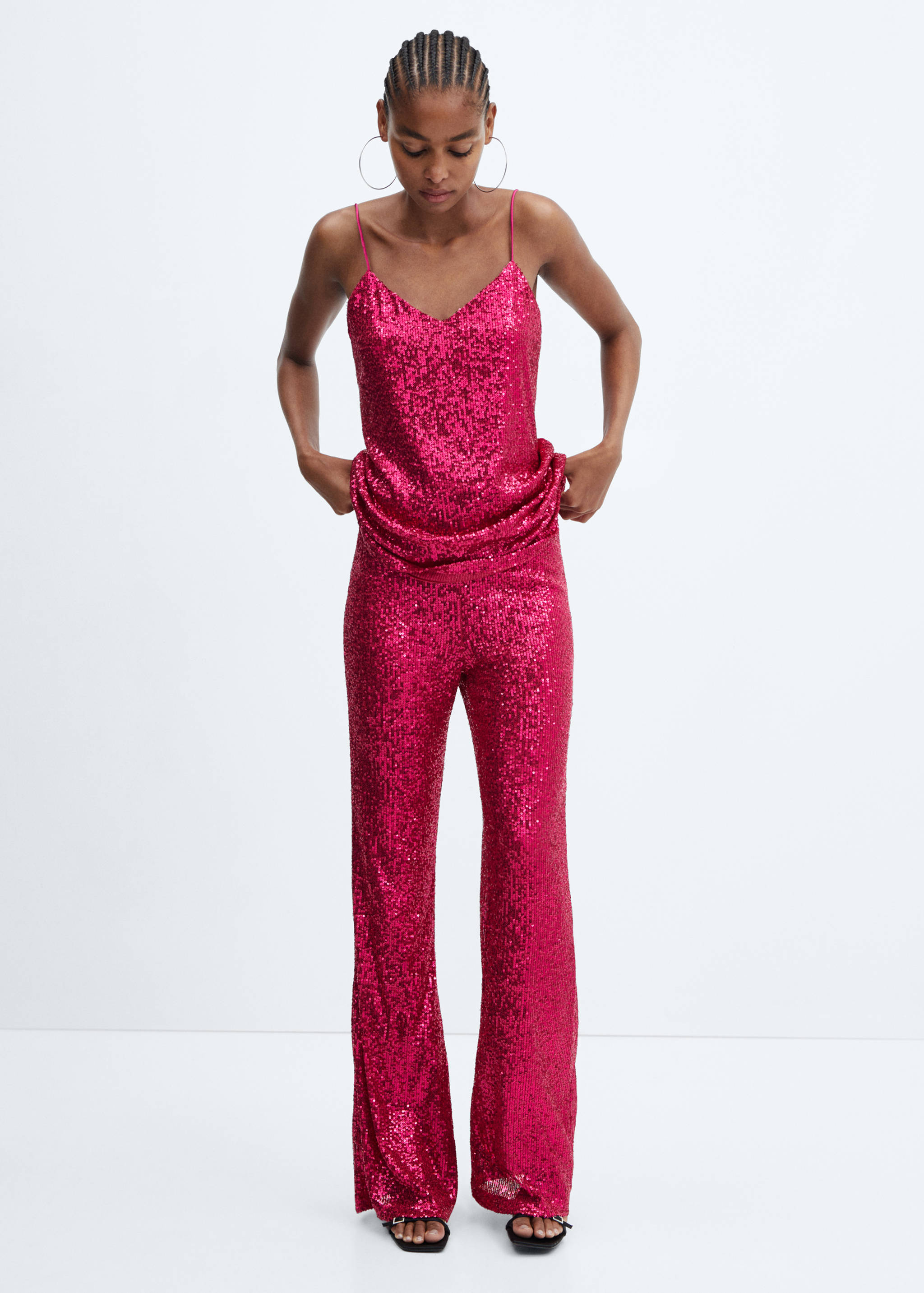 Sequin flared trousers - General plane
