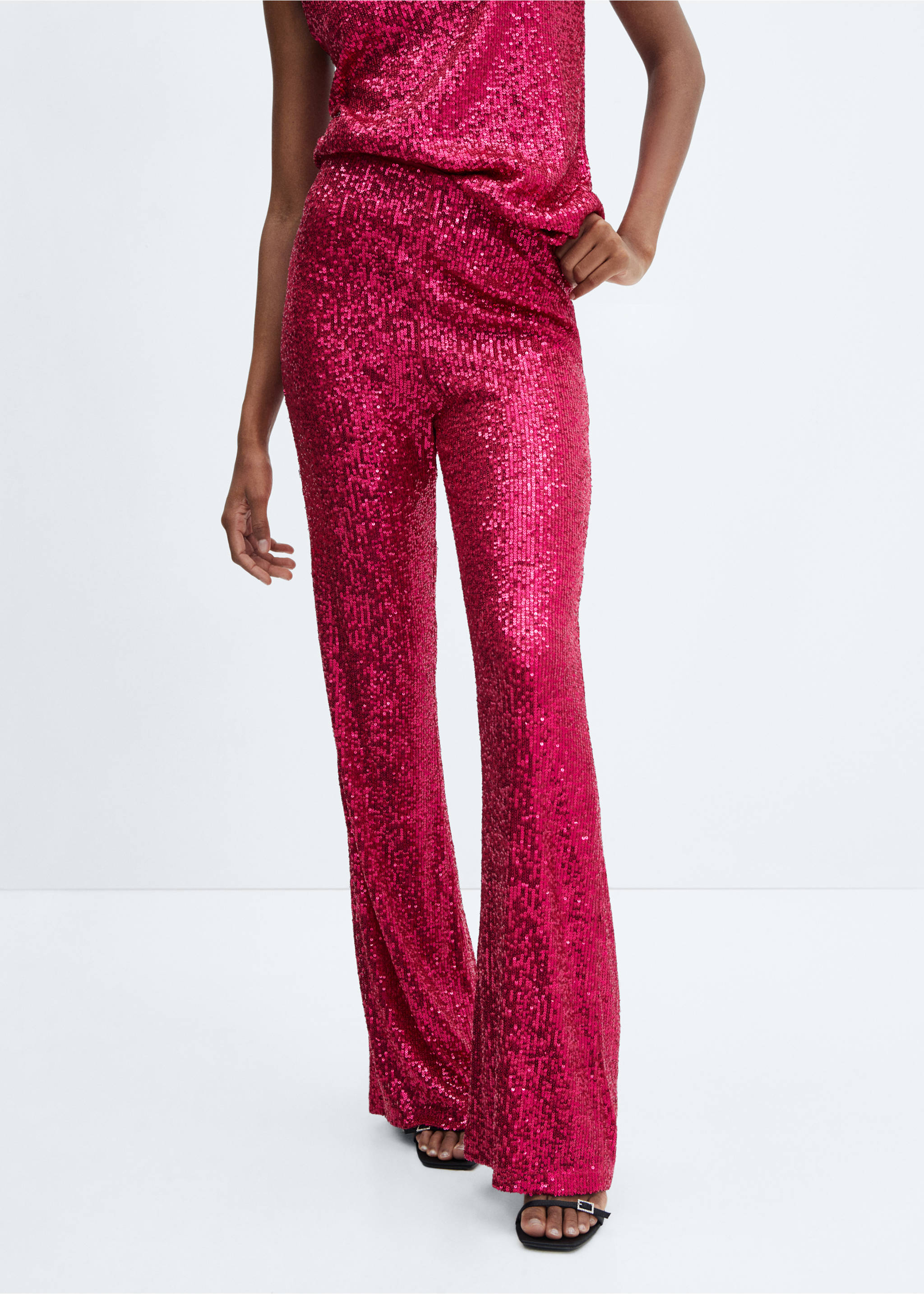 Sequin flared trousers - Medium plane, Pink. Ref: 57086713-00.