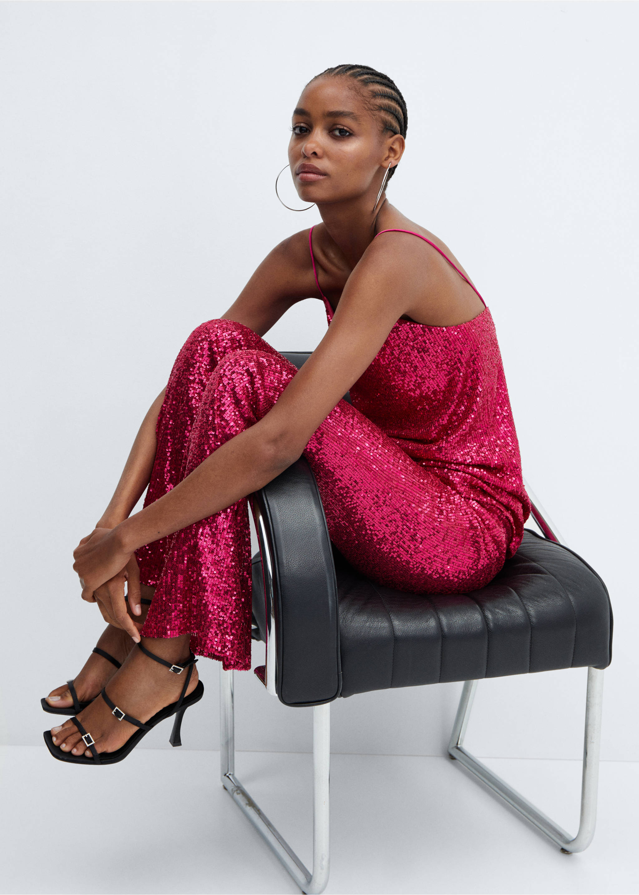 Sequin flared trousers - Details of the article 2, Pink. Ref: 57086713-00.