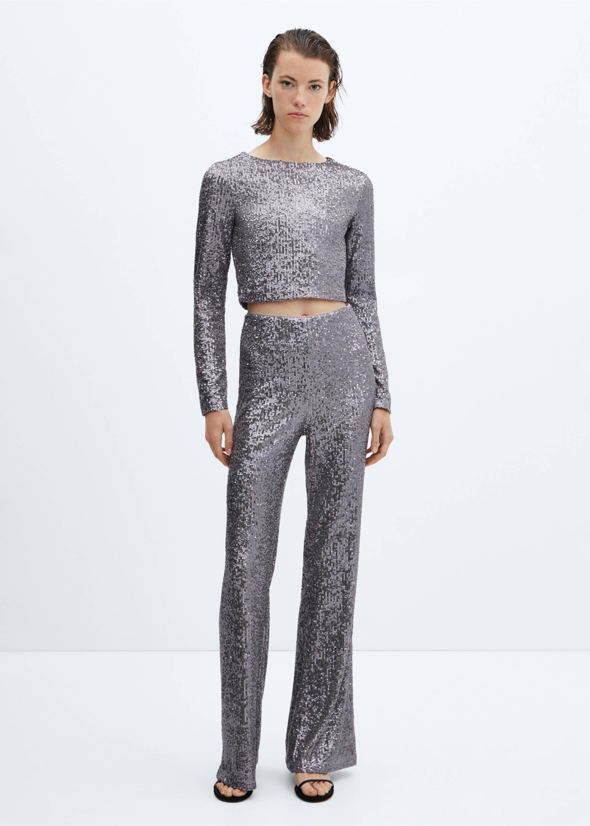 Sequin flared trousers - General plane, Grey. Ref: 57086713-00.
