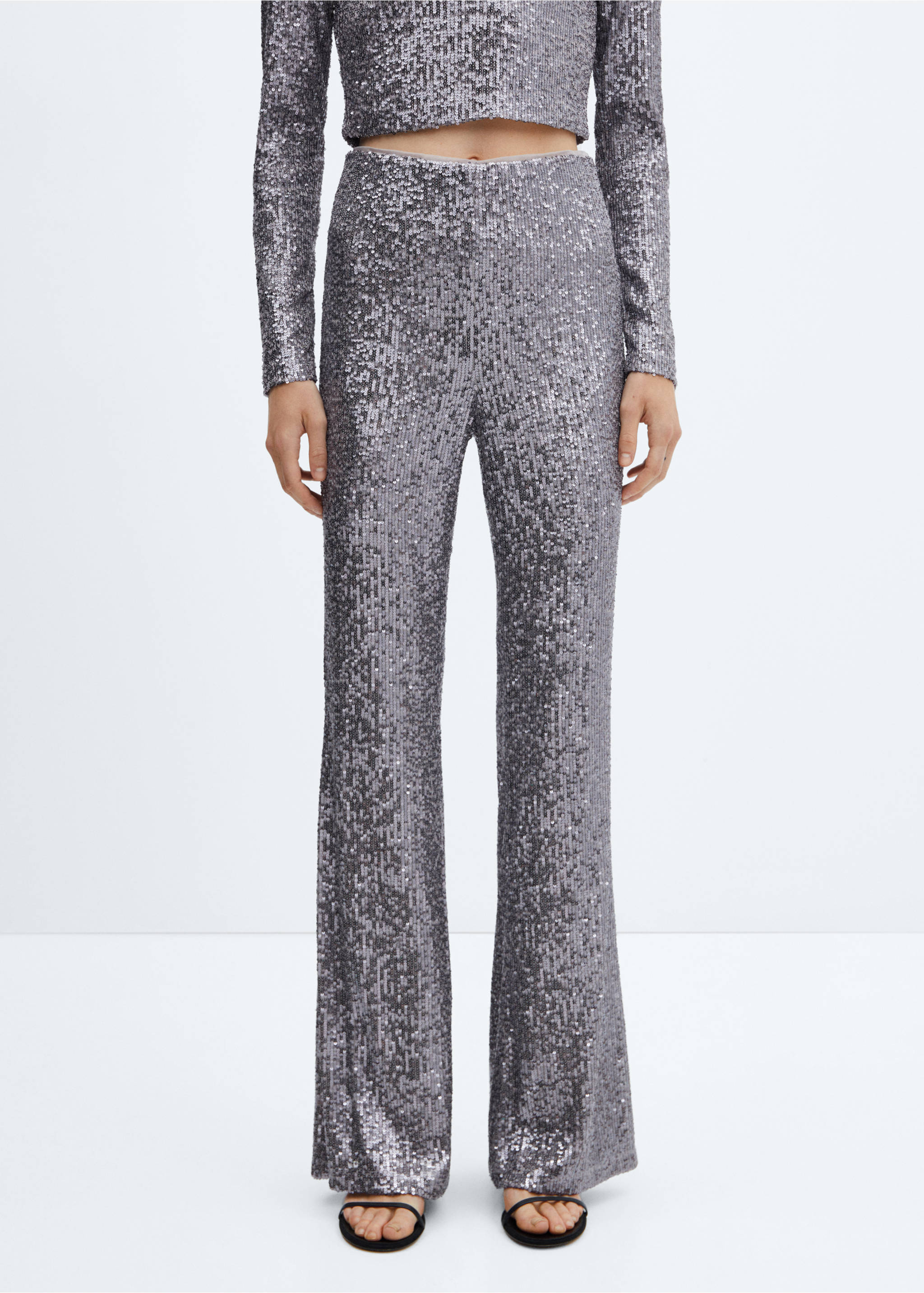 Sequin flared trousers - Medium plane, Grey. Ref: 57086713-00.