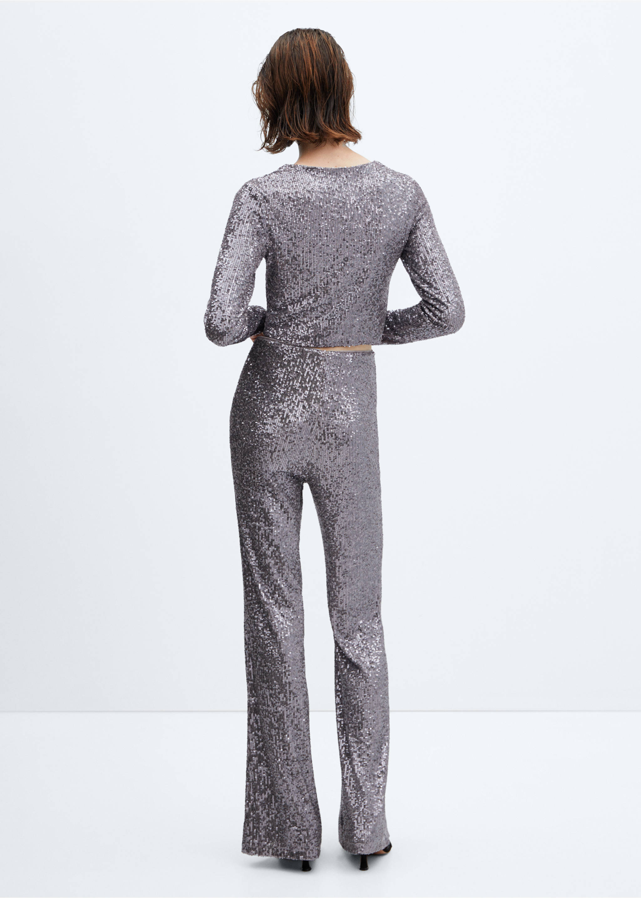 Sequin flared trousers - Reverse of the article, Grey. Ref: 57086713-00.