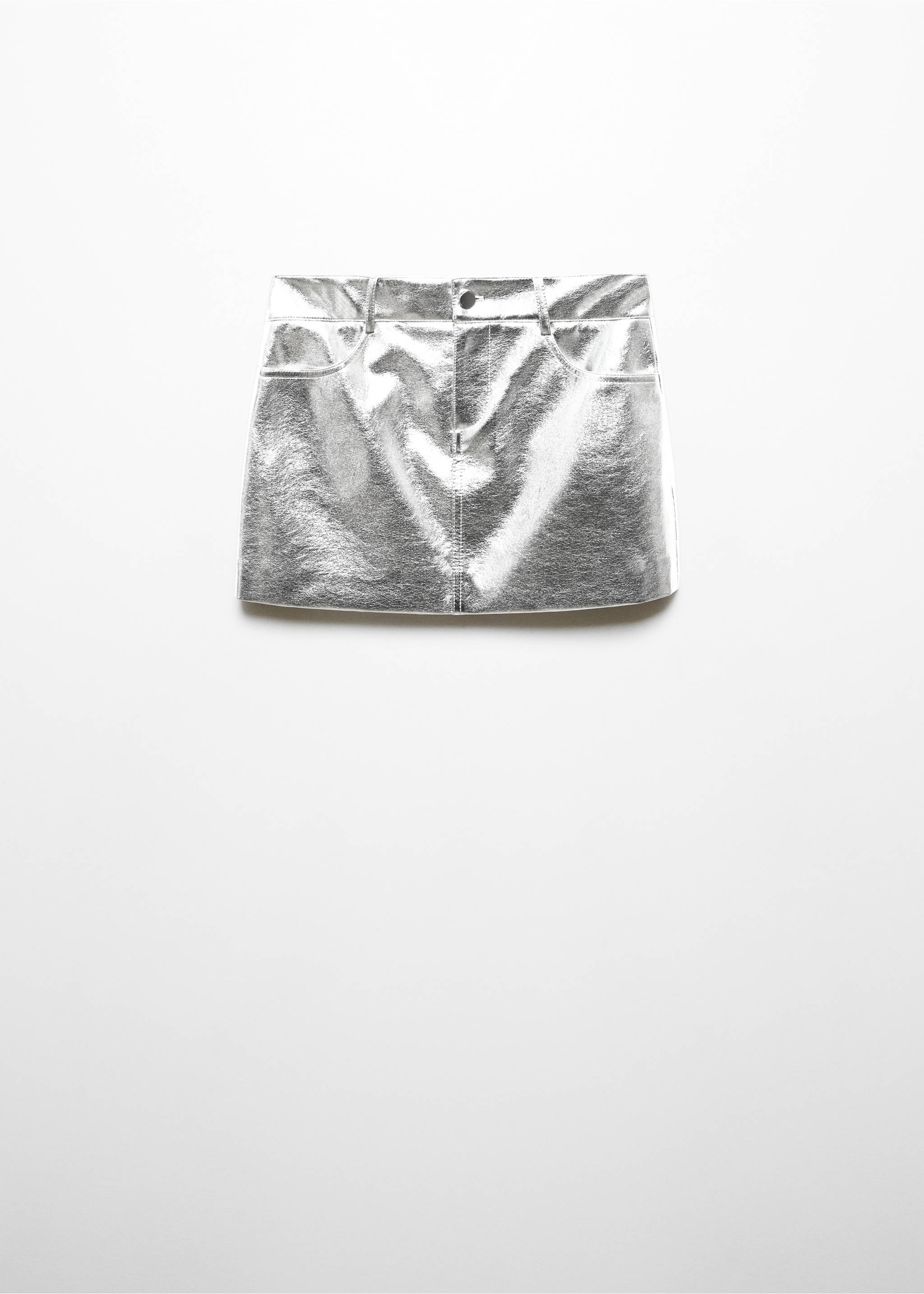 Metallic faux-leather mini-skirt - Article without model, Silver. Ref: 57086726-00.