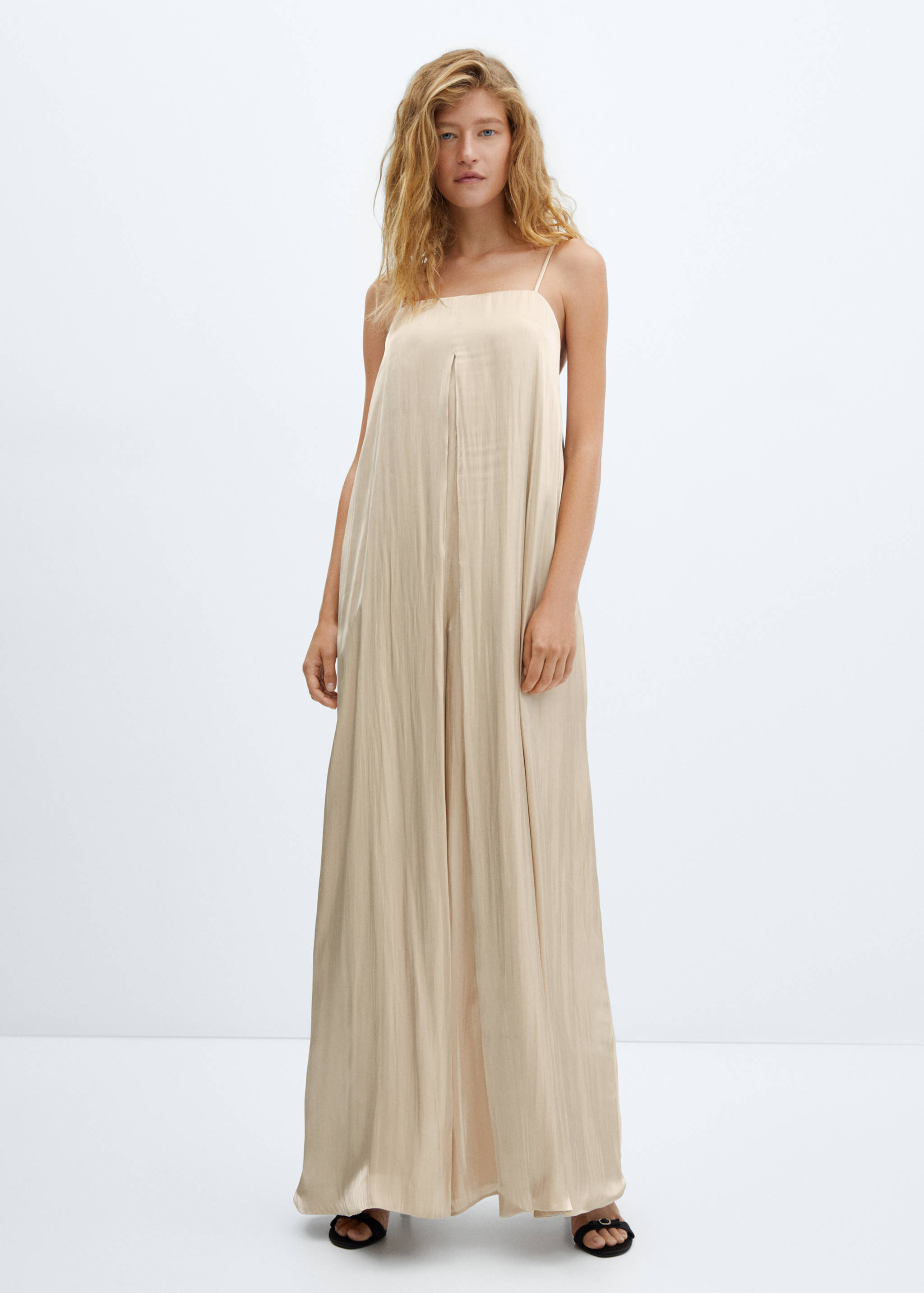 Satinierter Jumpsuit mit Schlitz - Allgemeine Ansicht