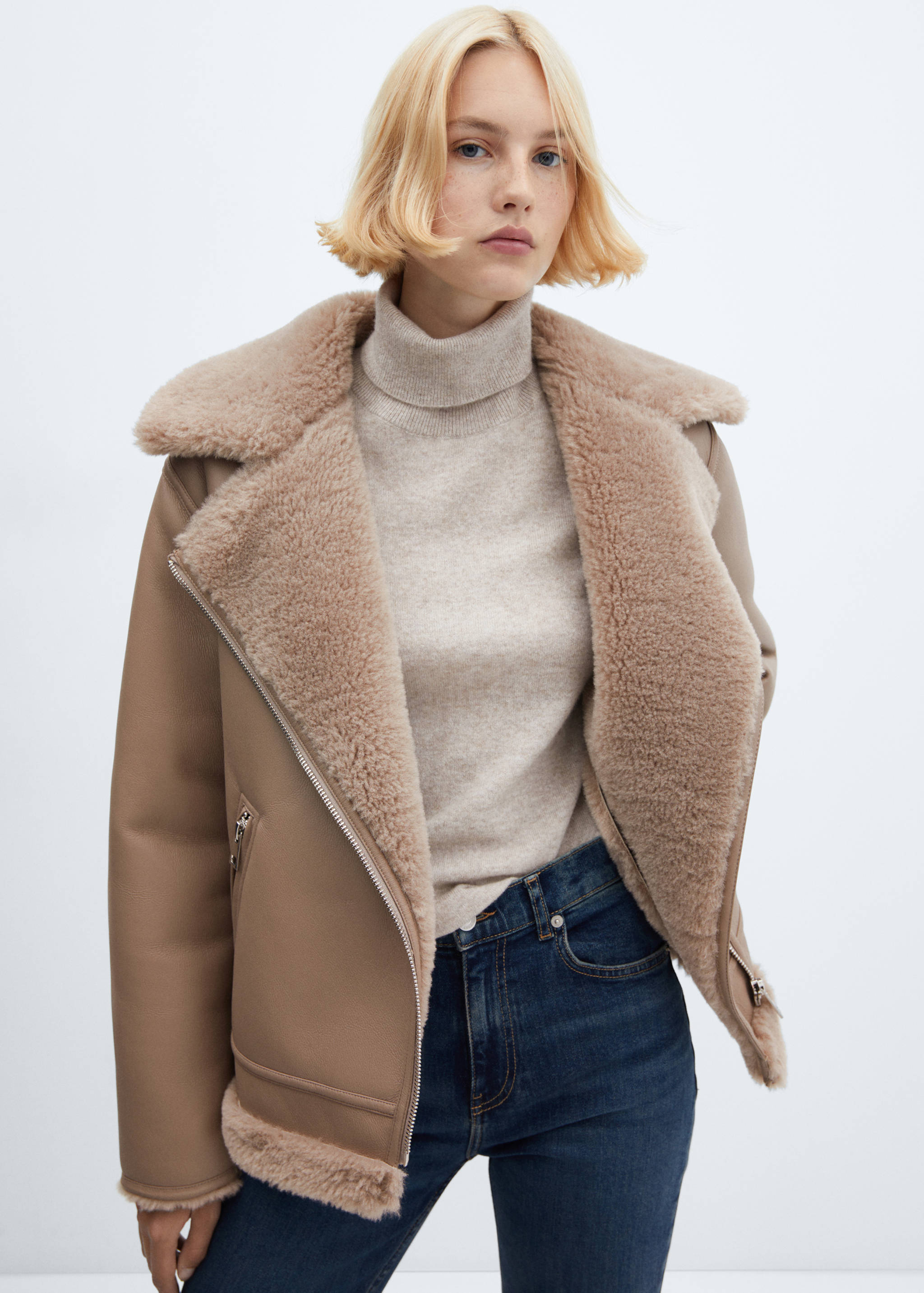 Double-faced faux-leather jacket - Medium plane