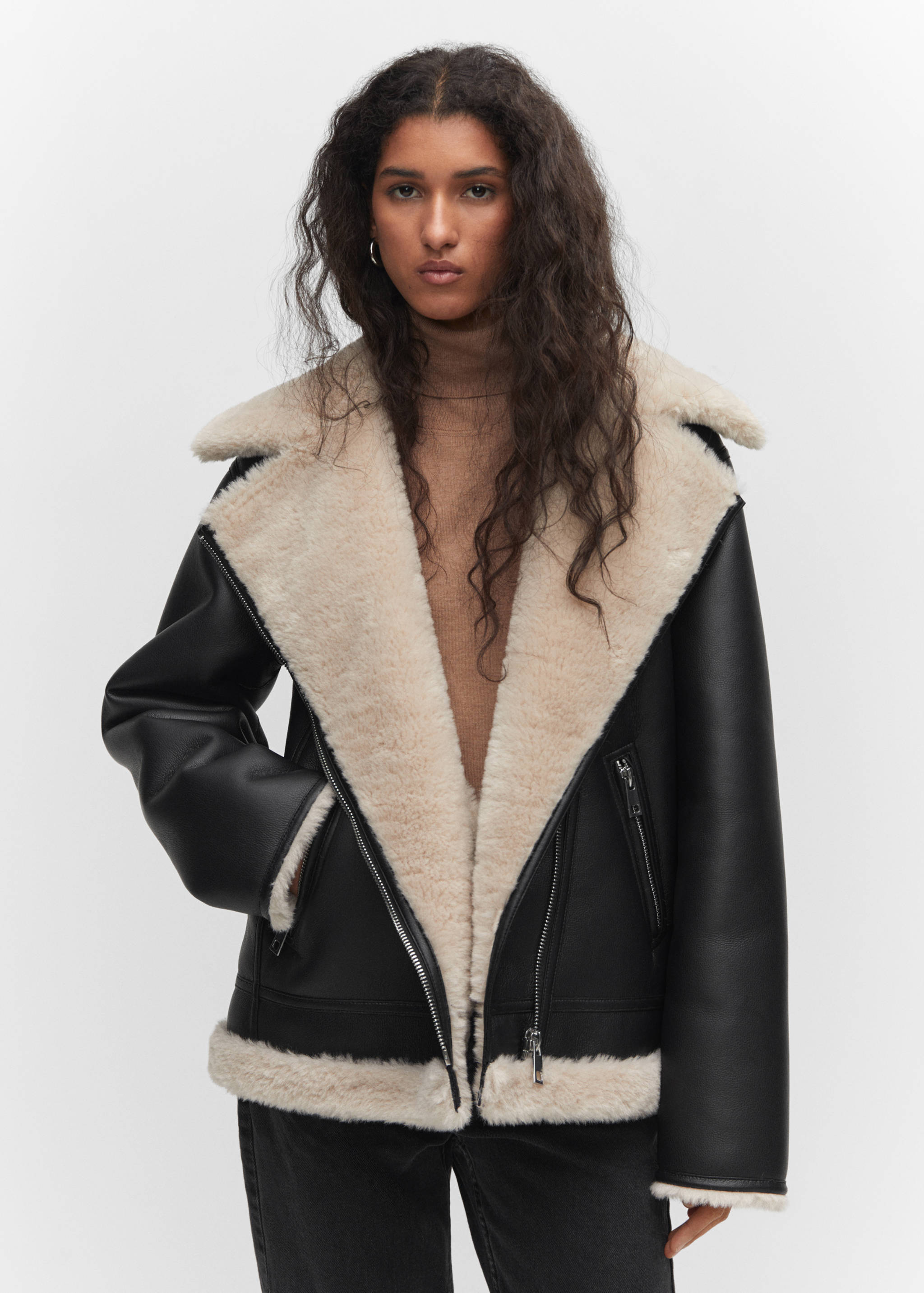 Double-faced faux-leather jacket - Medium plane