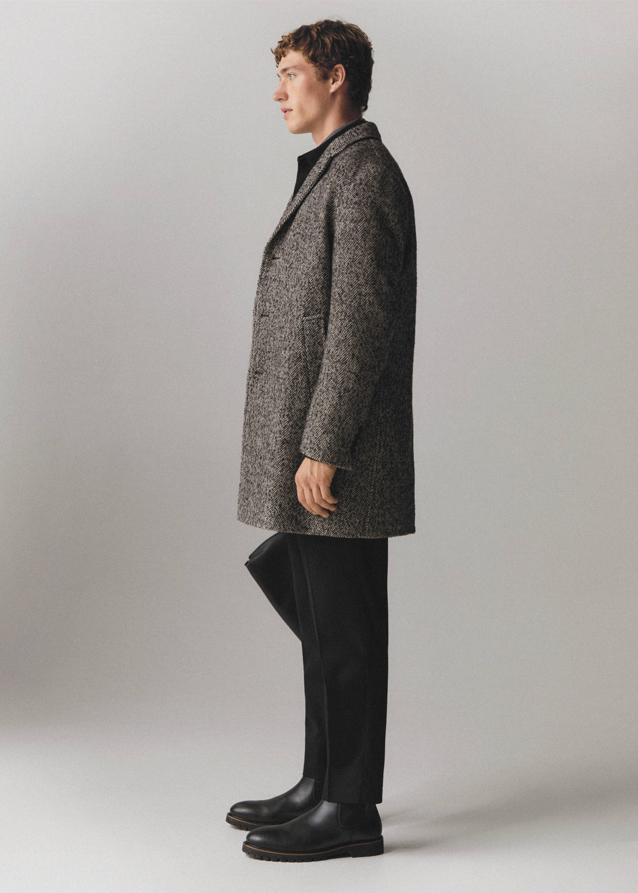 Recycled wool herringbone coat - Details of the article 6, Brown. Ref: 57087703-00.