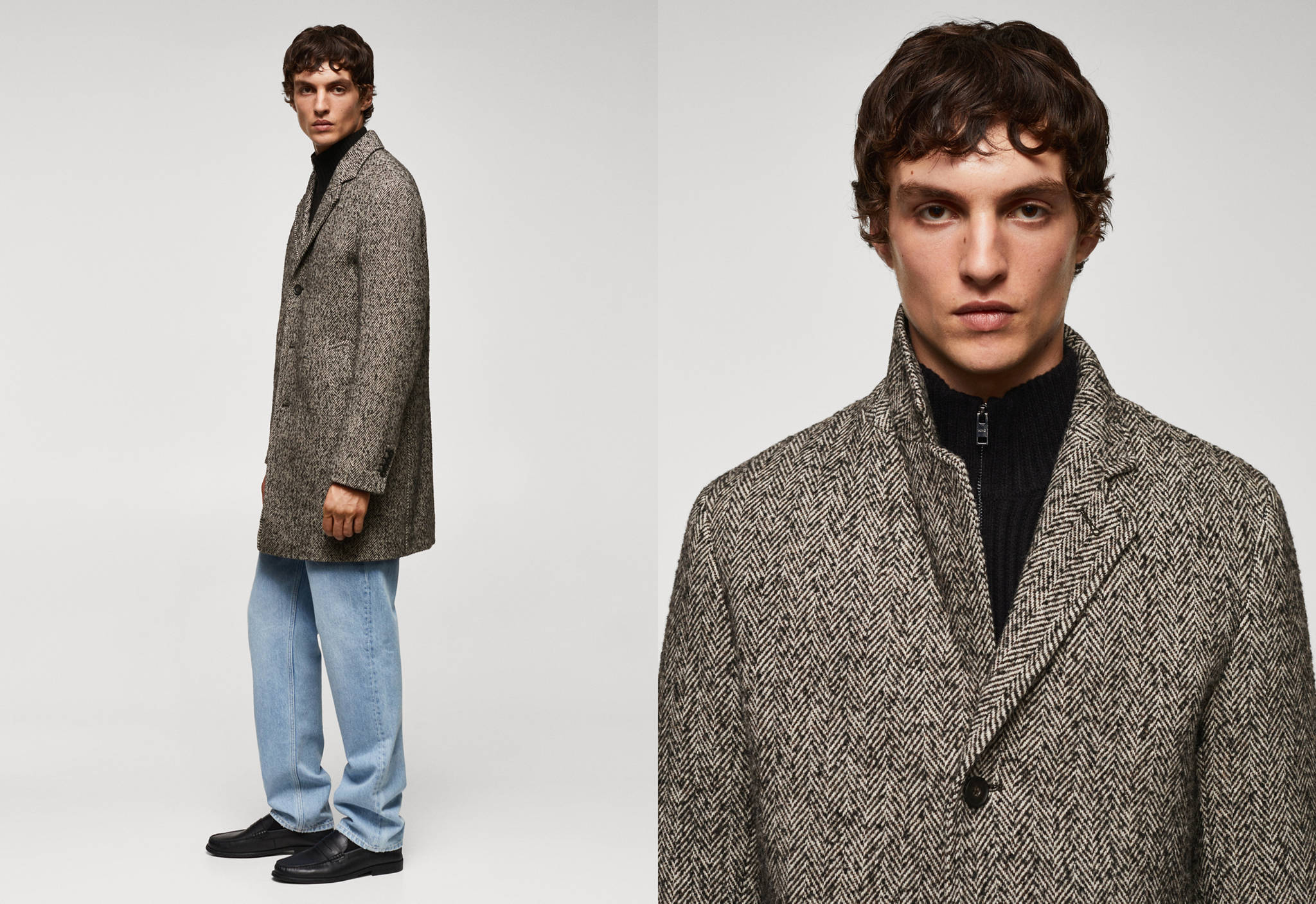 Recycled wool herringbone coat - Panoramic plane