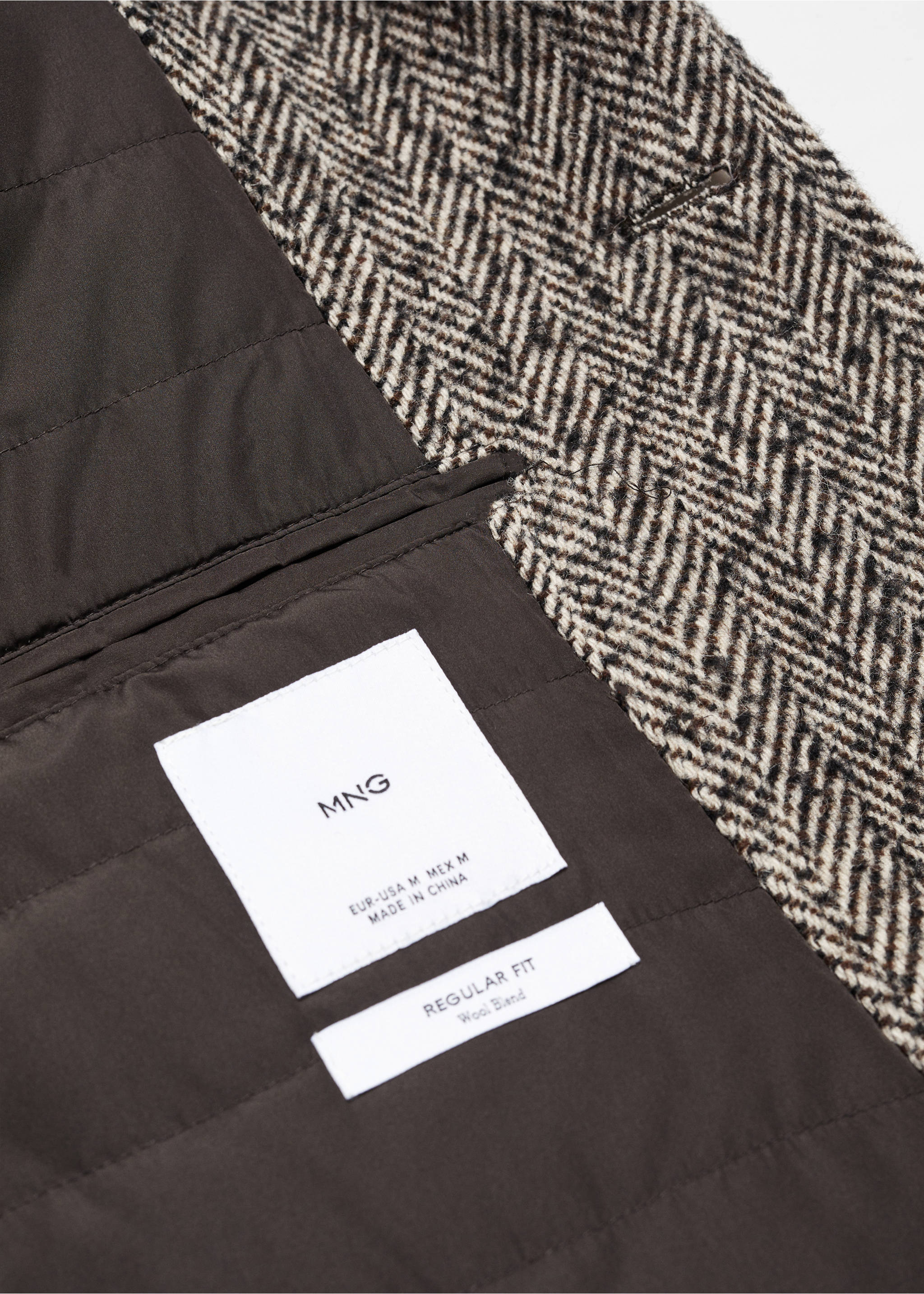 Recycled wool herringbone coat - Details of the article 8, Brown. Ref: 57087703-00.