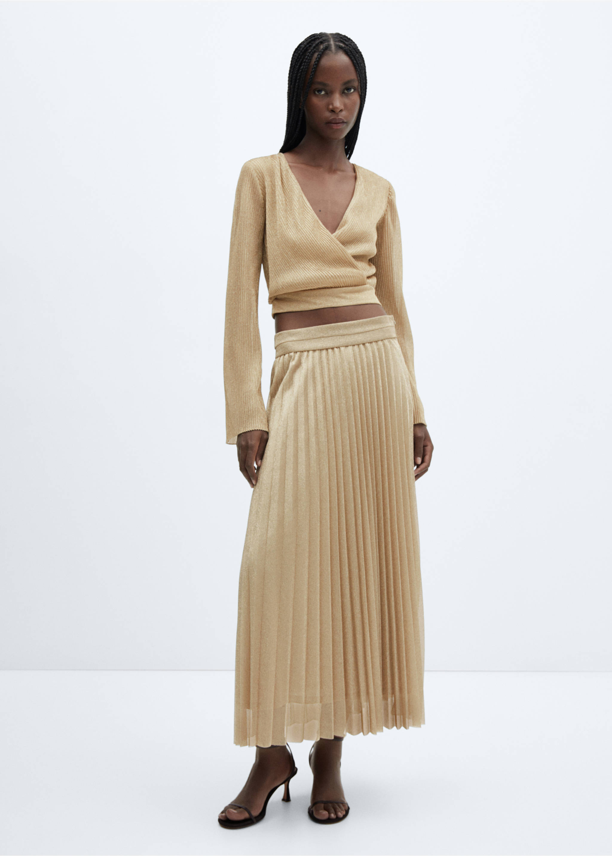 Lurex cropped blouse - General plane, Gold. Ref: 57087720-00.