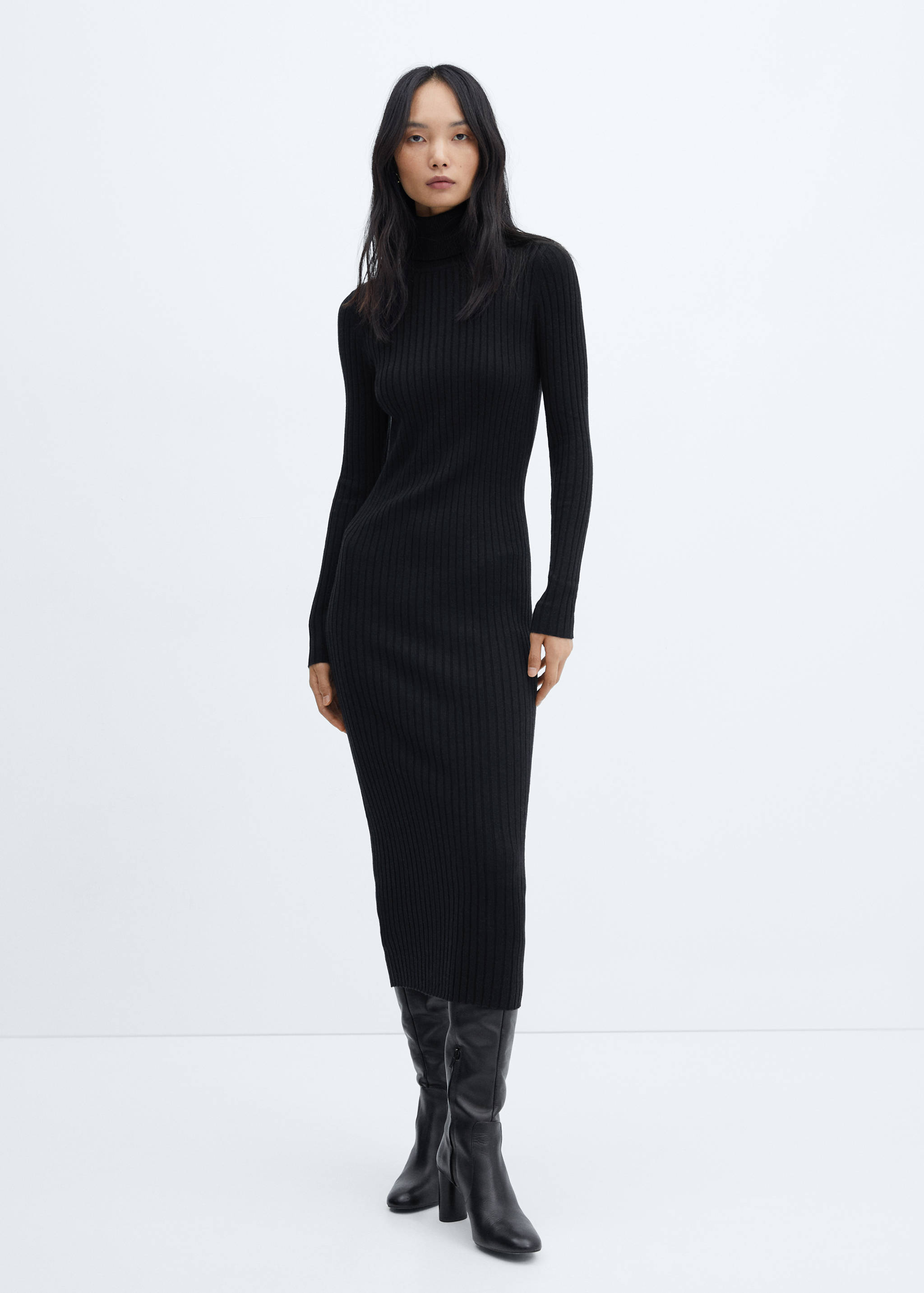 Φόρεμα μίντι ribbed ψηλός λαιμός - Γενικό πλάνο