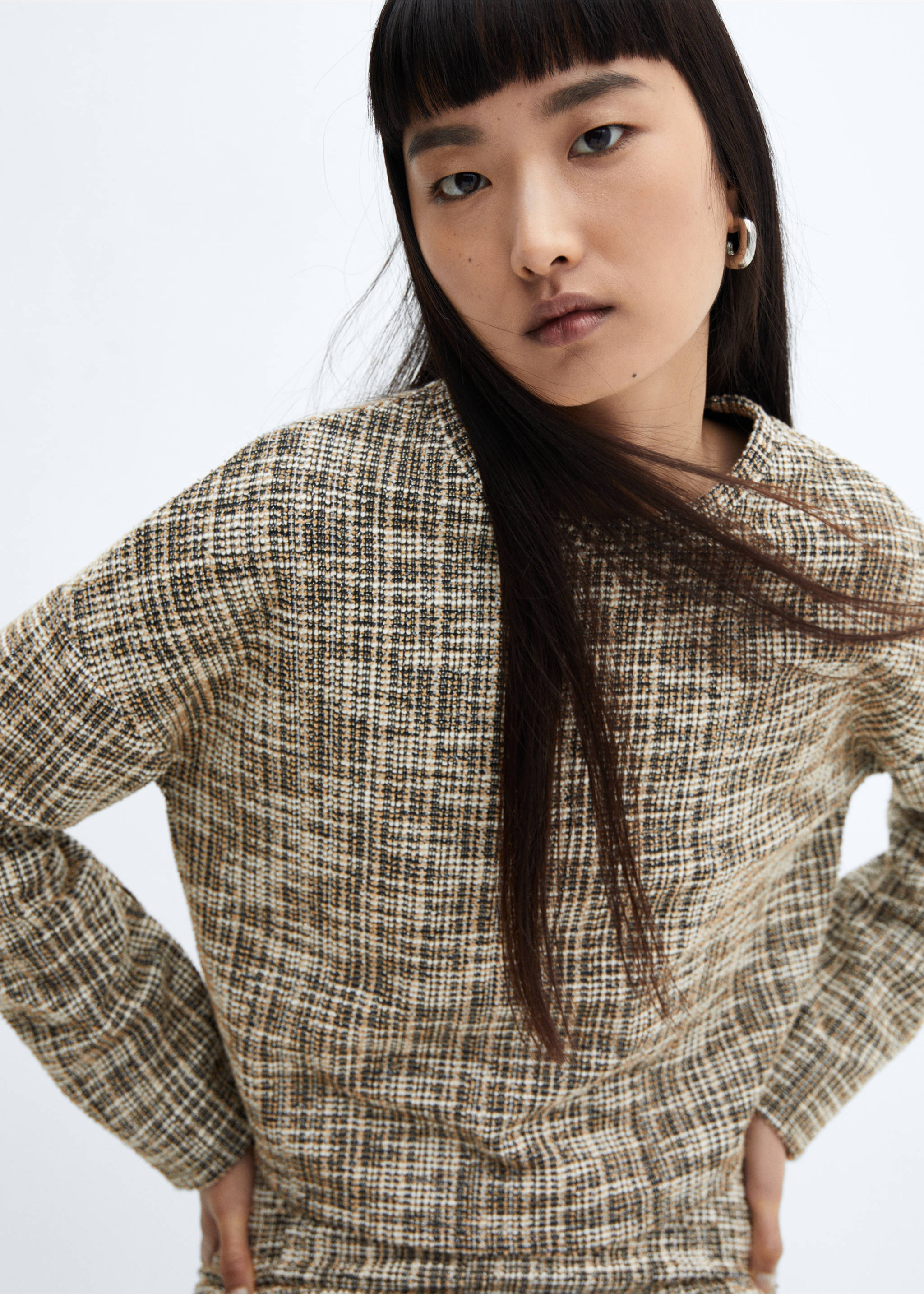 Marbled tweed sweatshirt - Details of the article 1, Beige. Ref: 57087736-00.