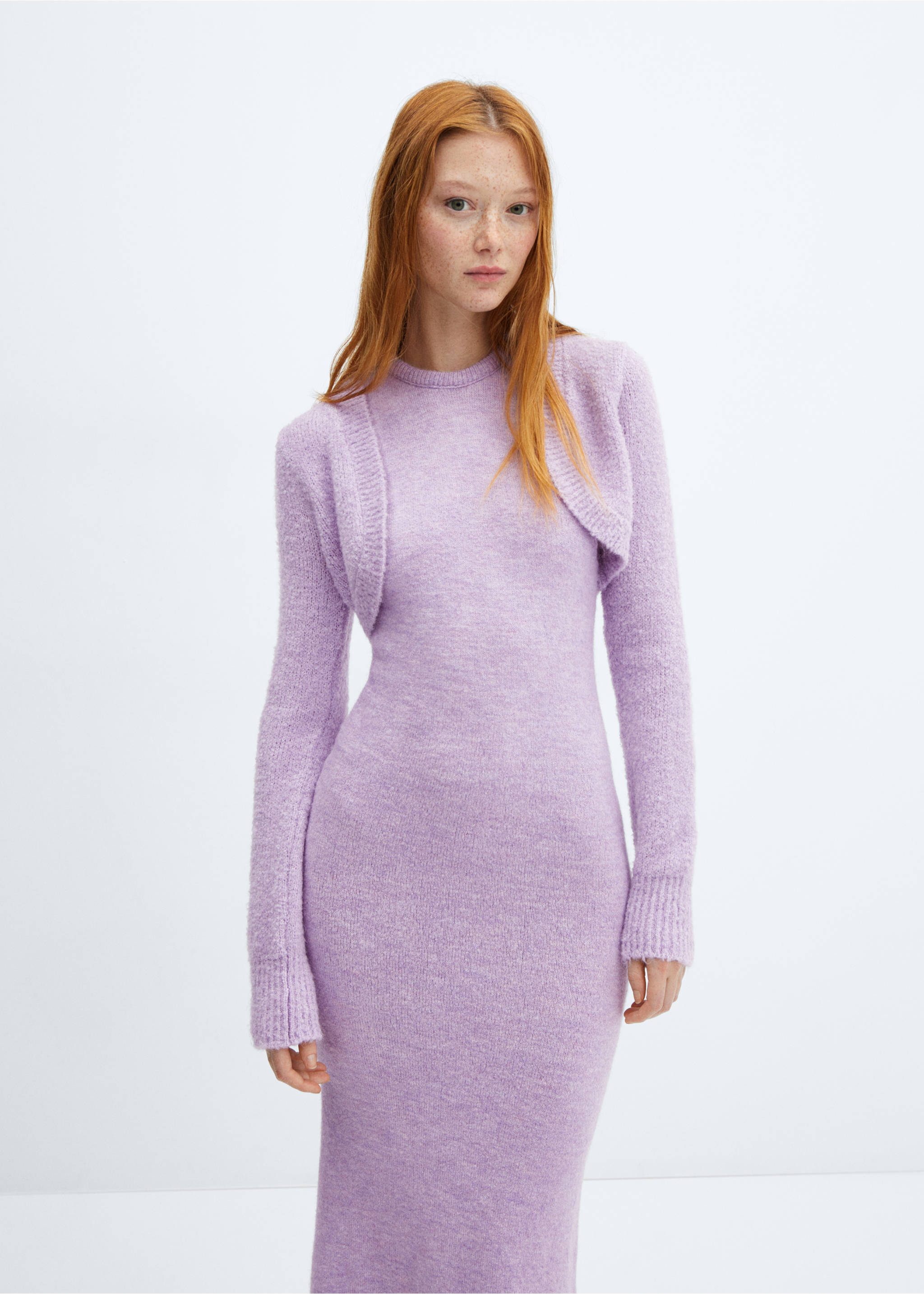 Knitted cropped cardigan - Medium plane, Light/Pastel Purple. Ref: 57087753-00.