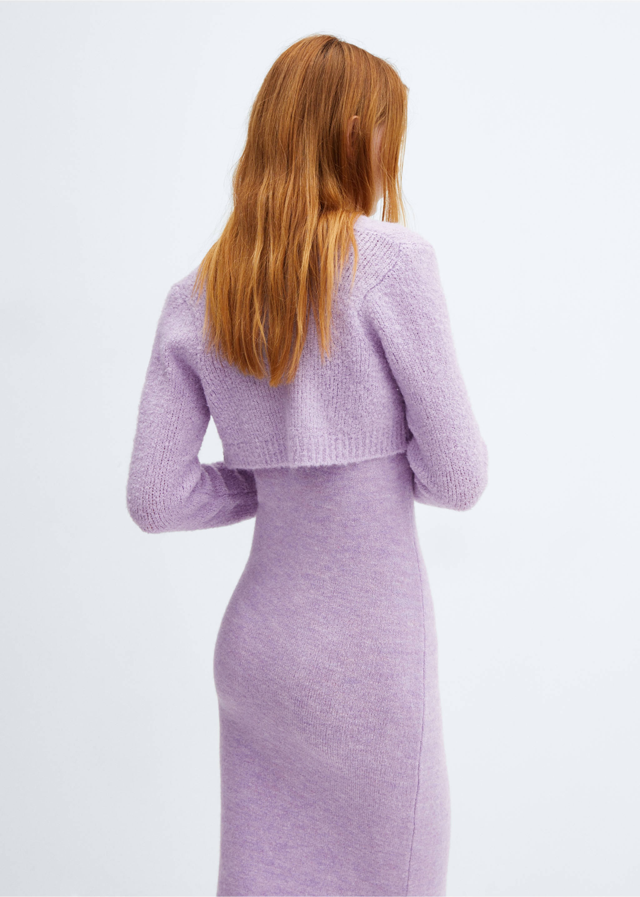 Knitted cropped cardigan - Reverse of the article, Light/Pastel Purple. Ref: 57087753-00.