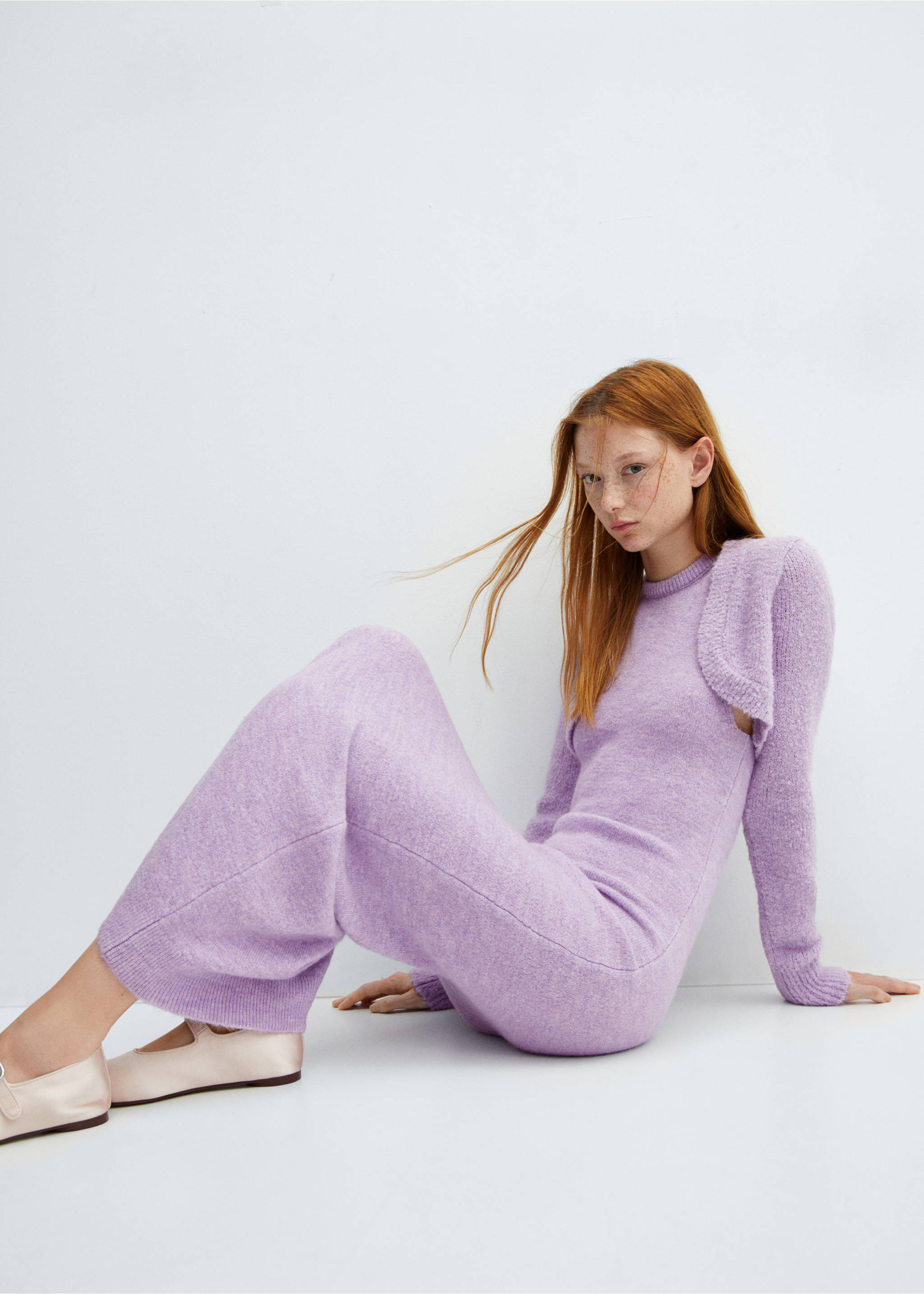 Knitted cropped cardigan - Details of the article 2, Light/Pastel Purple. Ref: 57087753-00.