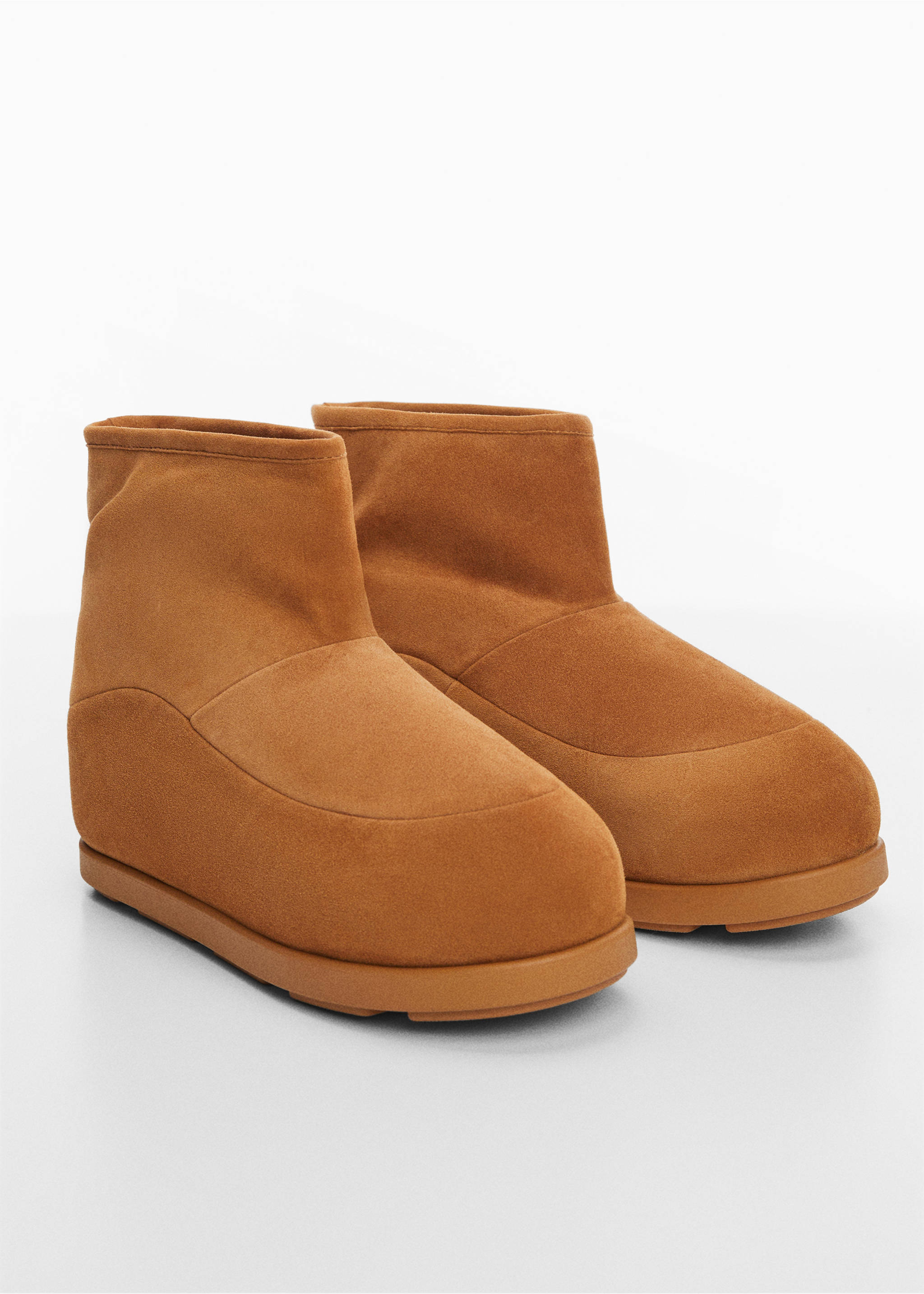 Fur-effect suede ankle boots - Medium plane, Tobacco Brown. Ref: 57089080-00.
