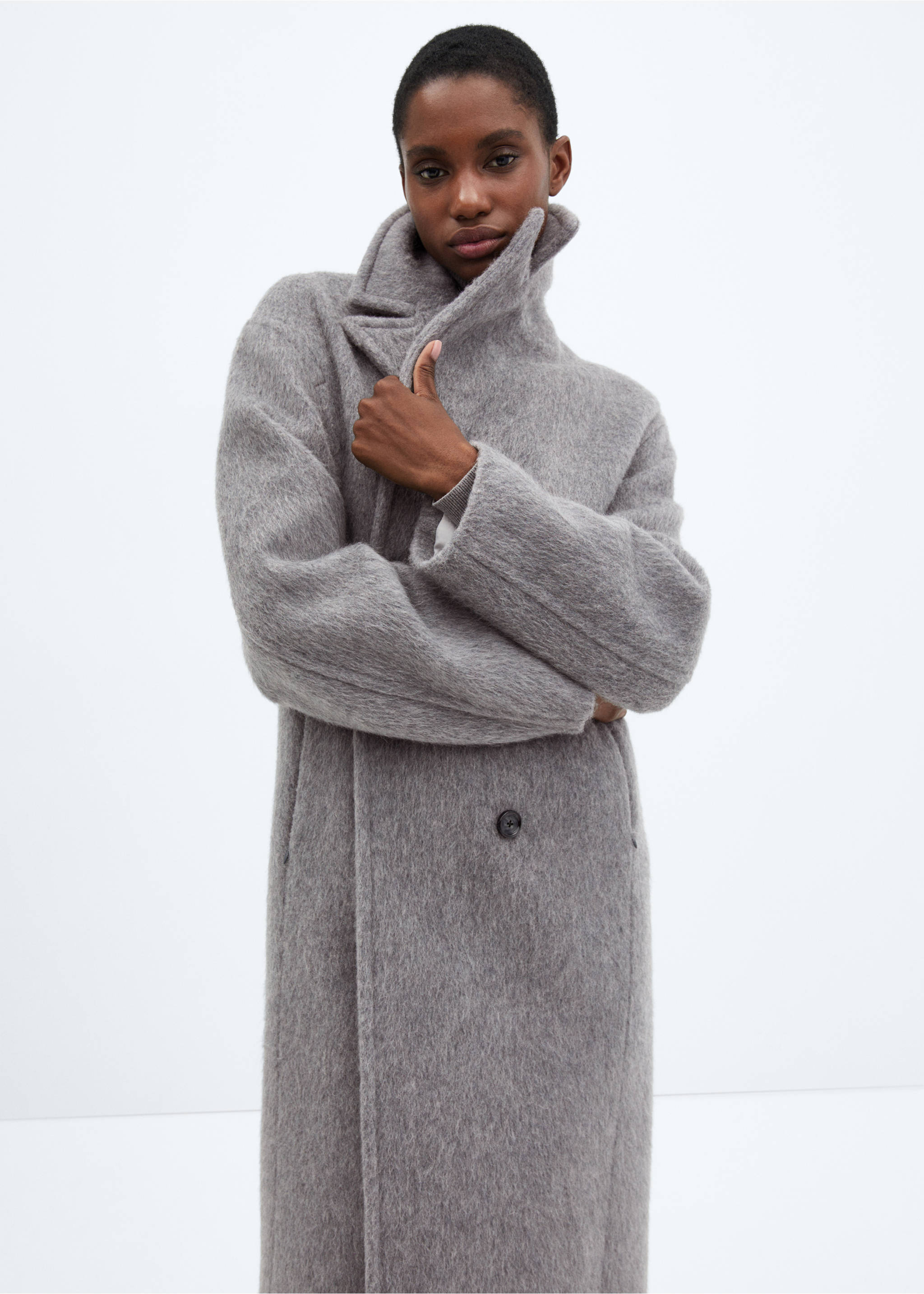 Double-breasted wool coat - Medium plane, Light Heather Grey. Ref: 57089114-00.