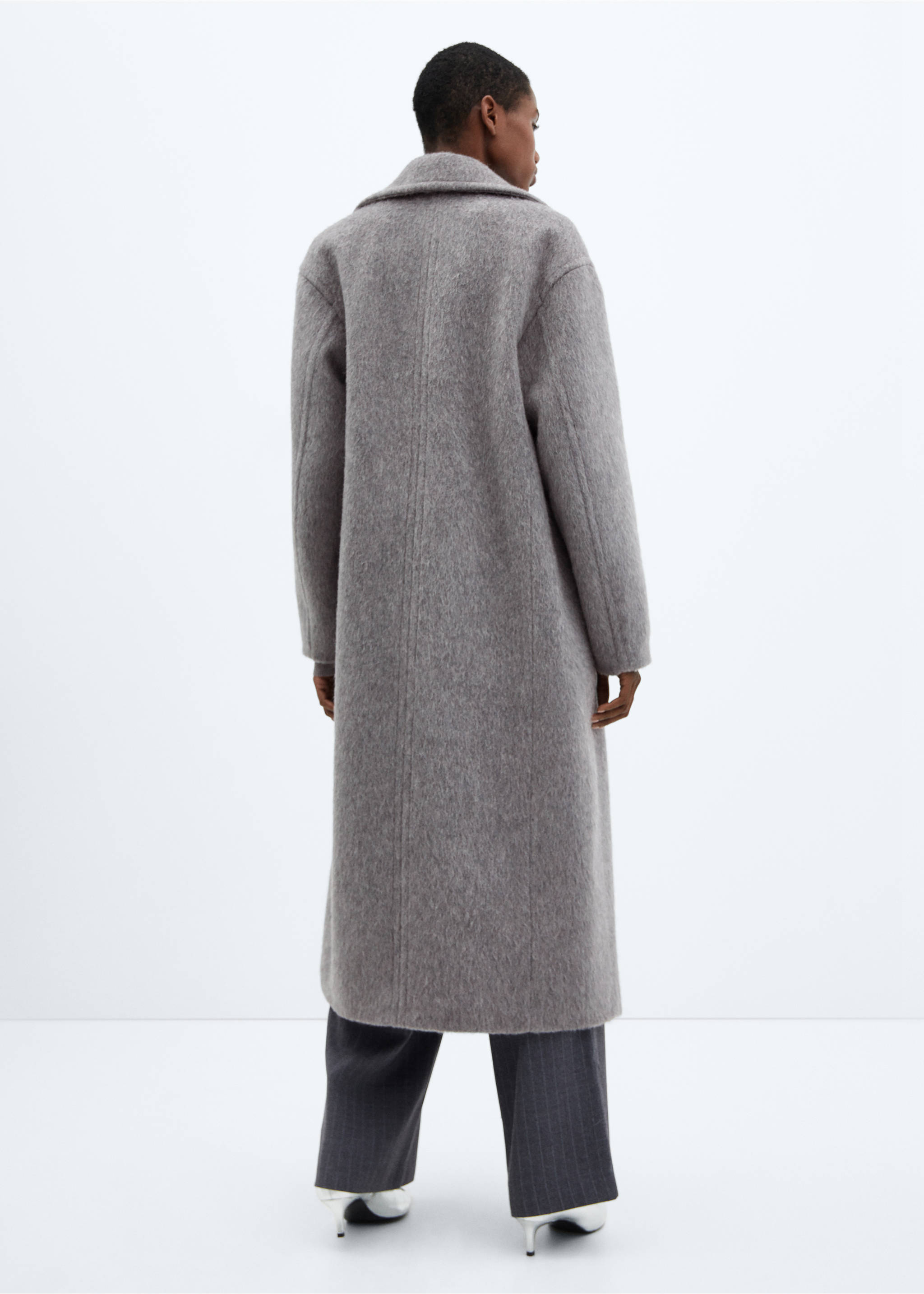Double-breasted wool coat - Reverse of the article, Light Heather Grey. Ref: 57089114-00.