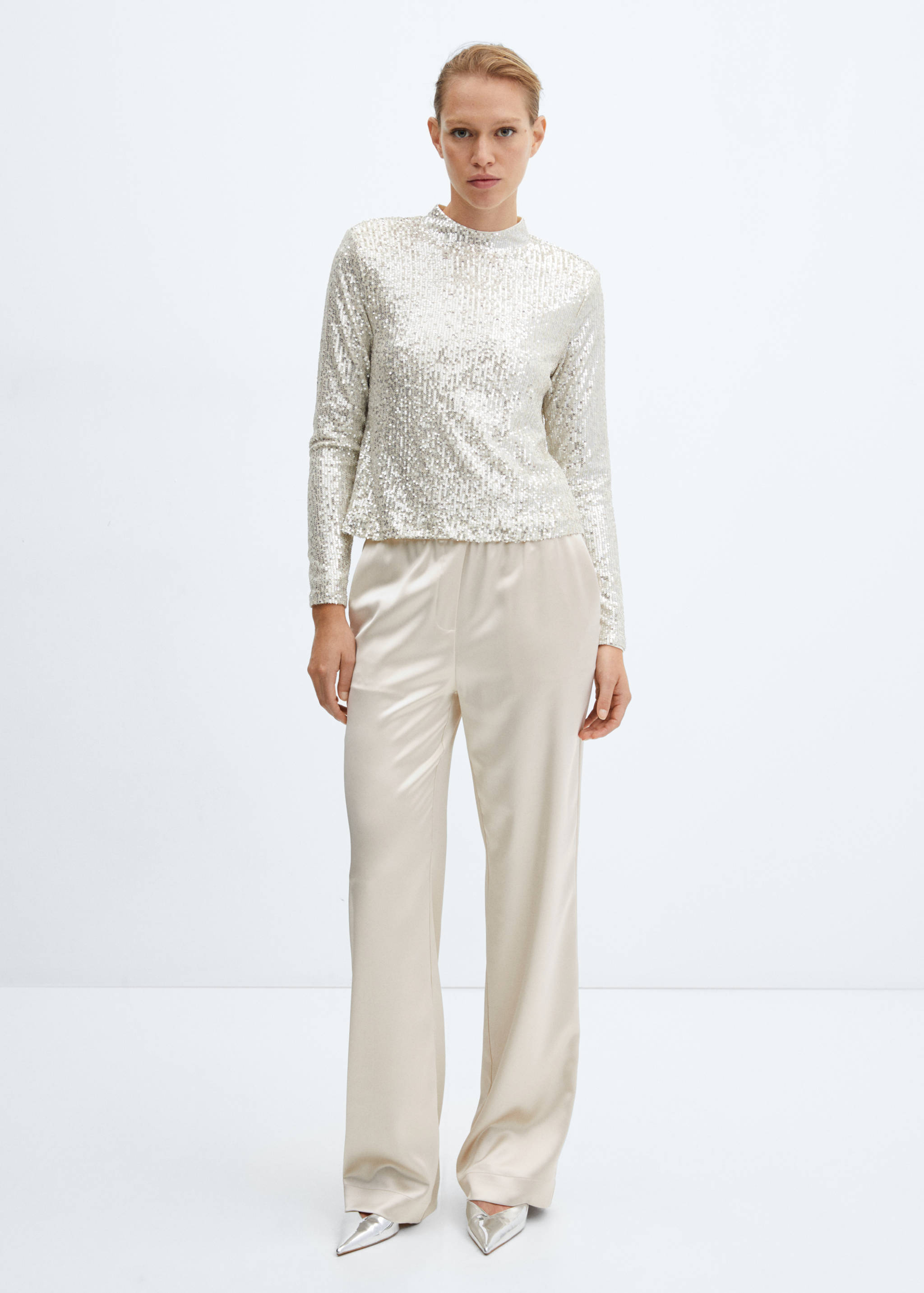 Satijnen broek met elastische tailleband - Overzichtstekening