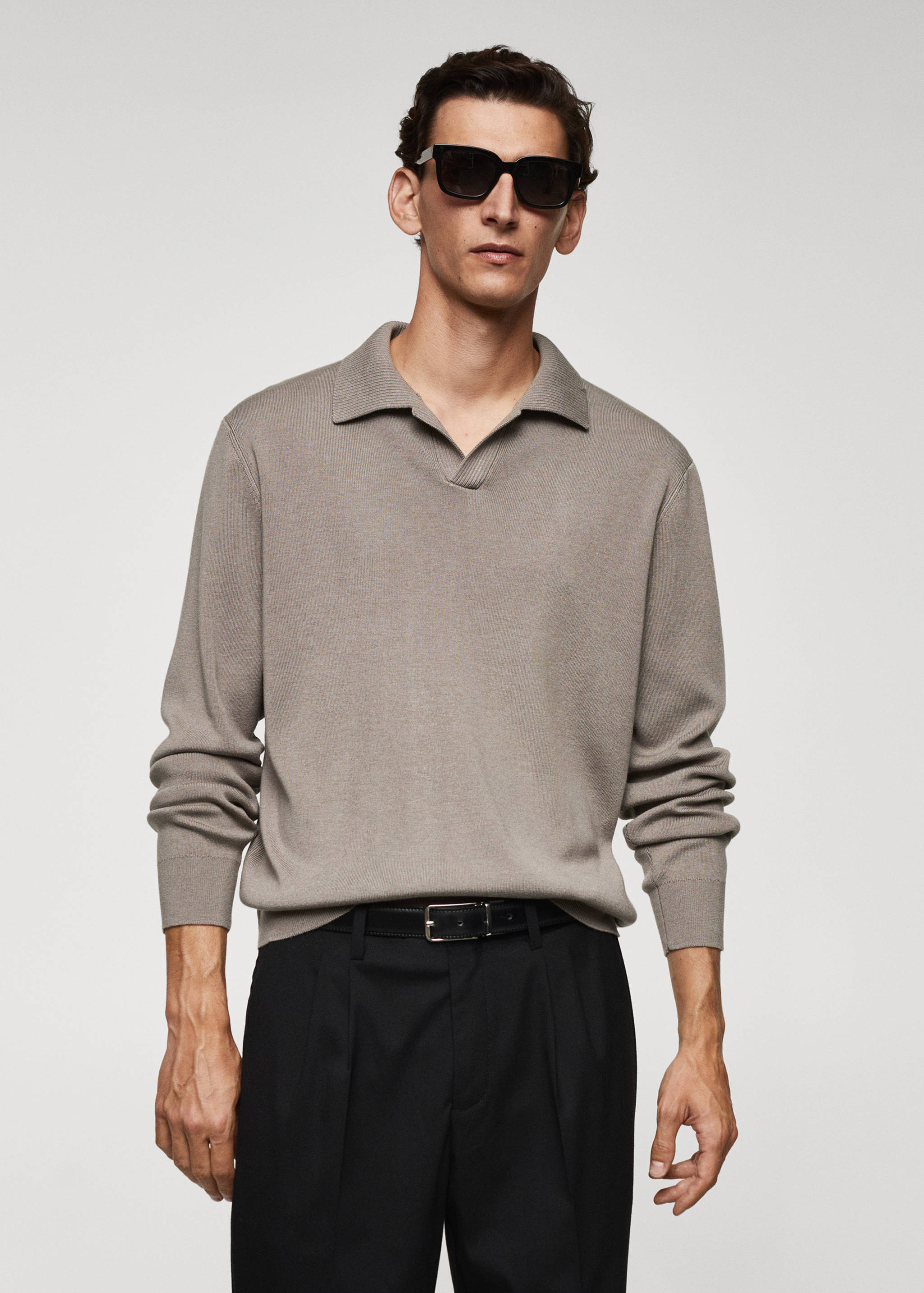 Polo collar wool sweater - Medium plane