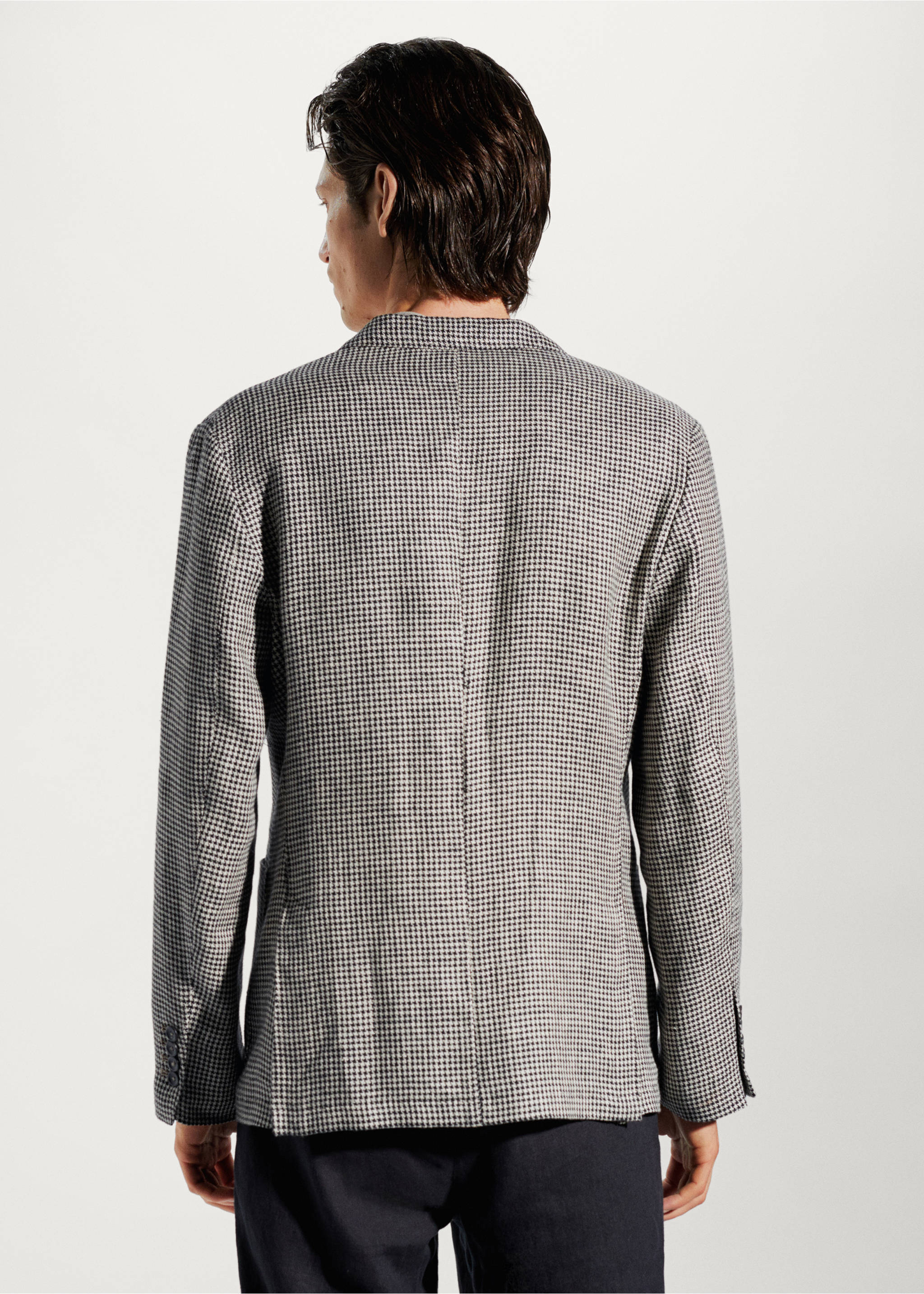 100% linen micro-houndstooth jacket - Reverse of the article, Beige. Ref: 57092509-00.