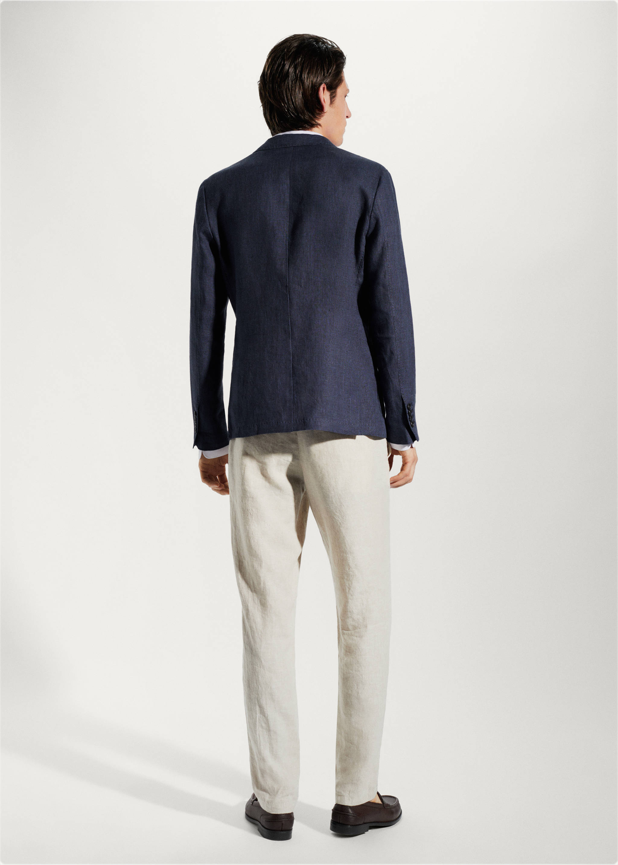100% linen micro-houndstooth jacket - Reverse of the article, Navy. Ref: 57092509-00.
