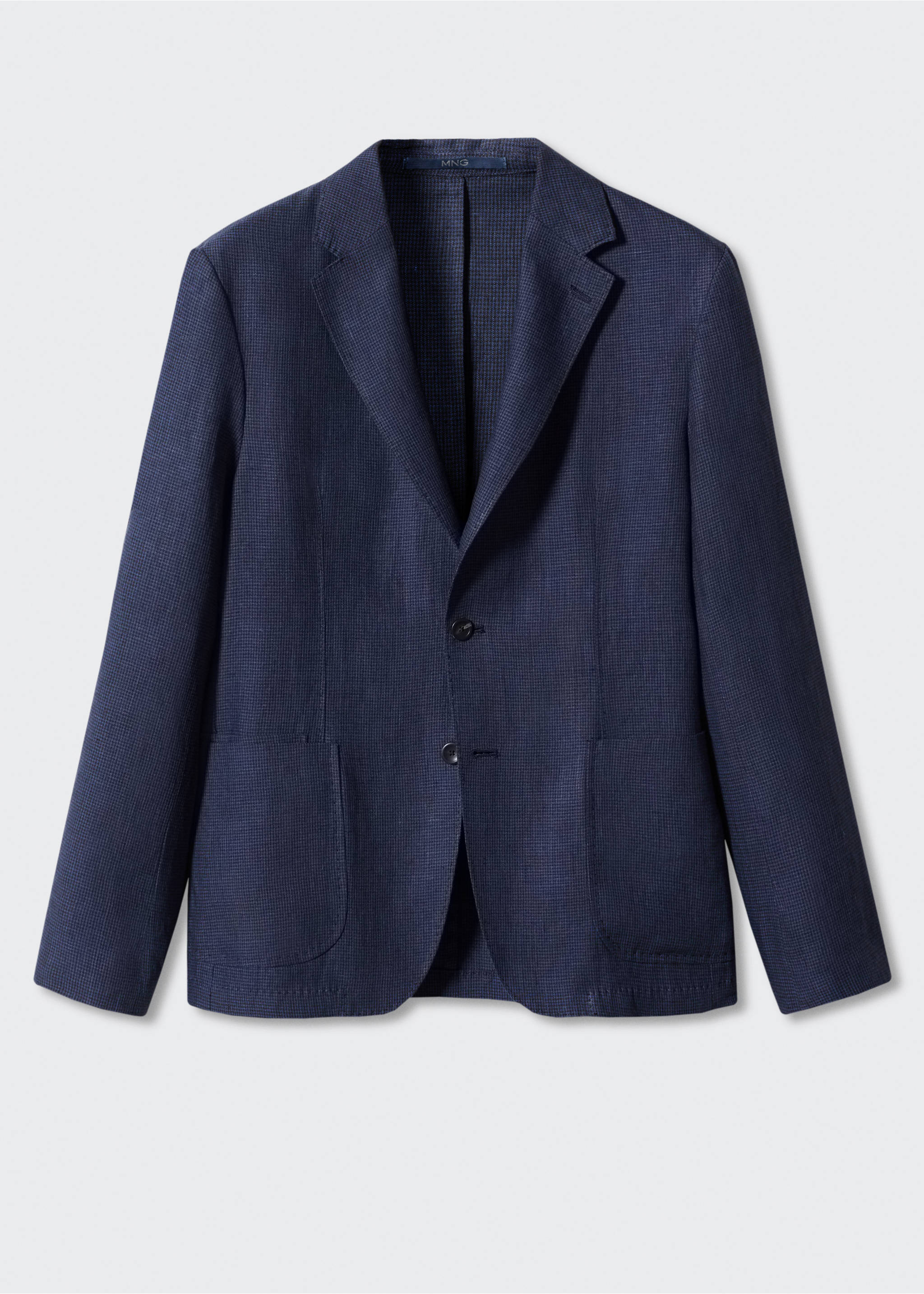 100% linen micro-houndstooth jacket - Article without model, Navy. Ref: 57092509-00.