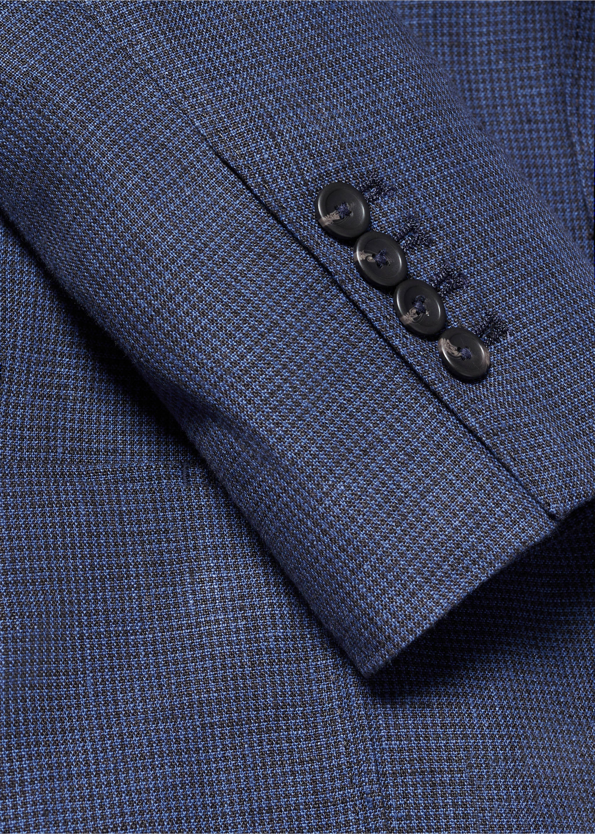 100% linen micro-houndstooth jacket - Details of the article 8, Navy. Ref: 57092509-00.