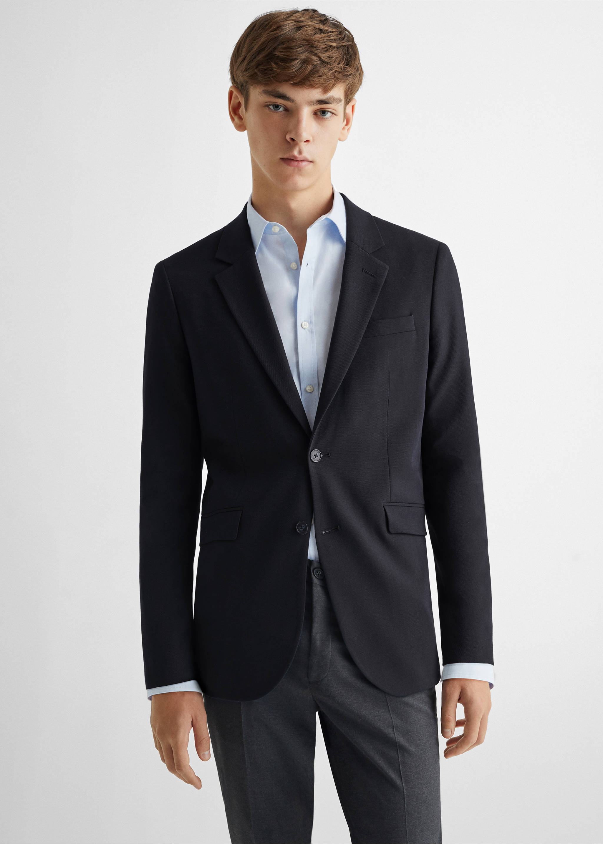 Textured regular fit suit blazer - Medium plane, Dark Navy. Ref: 57092518-00.
