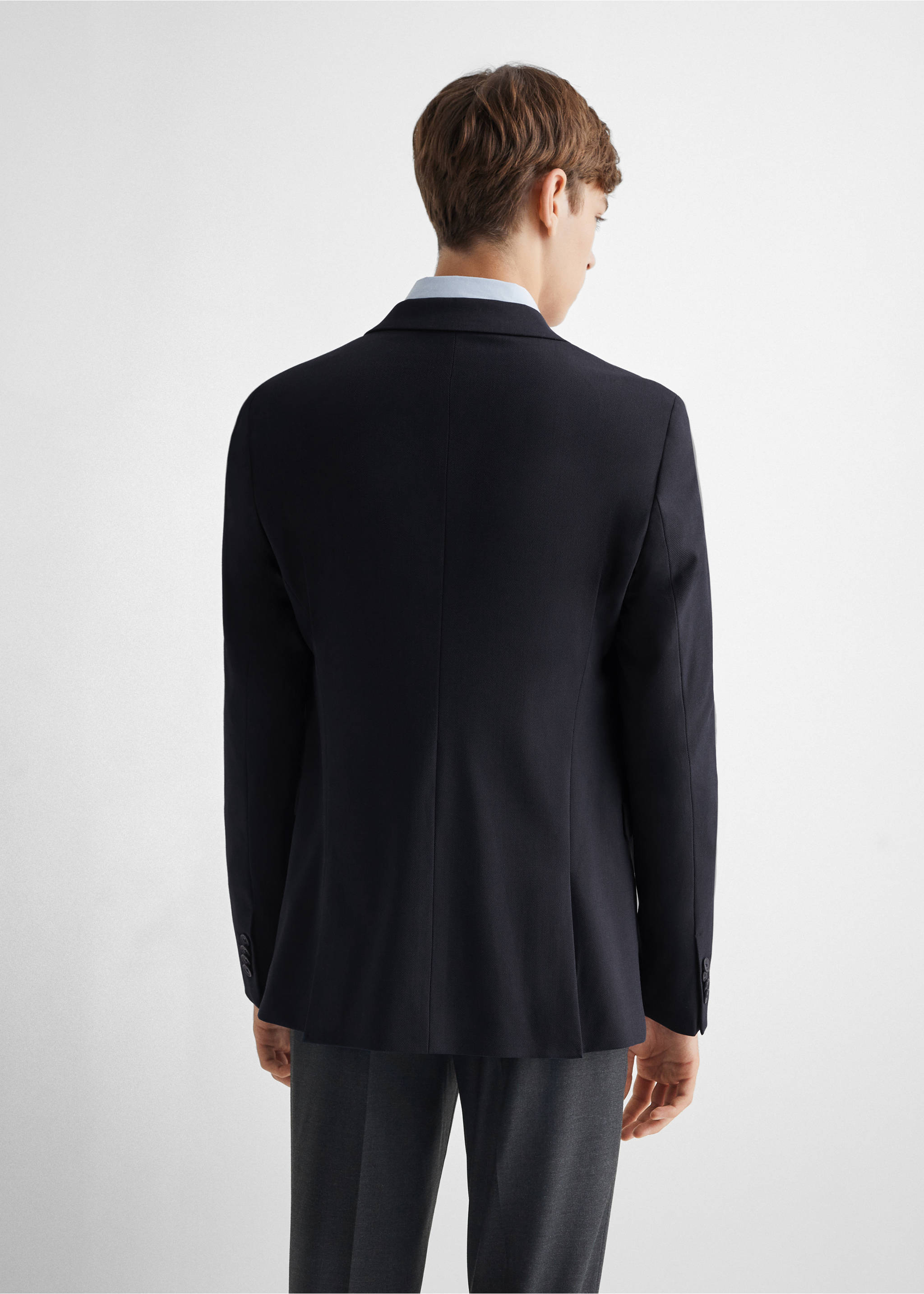 Textured regular fit suit blazer - Reverse of the article, Dark Navy. Ref: 57092518-00.