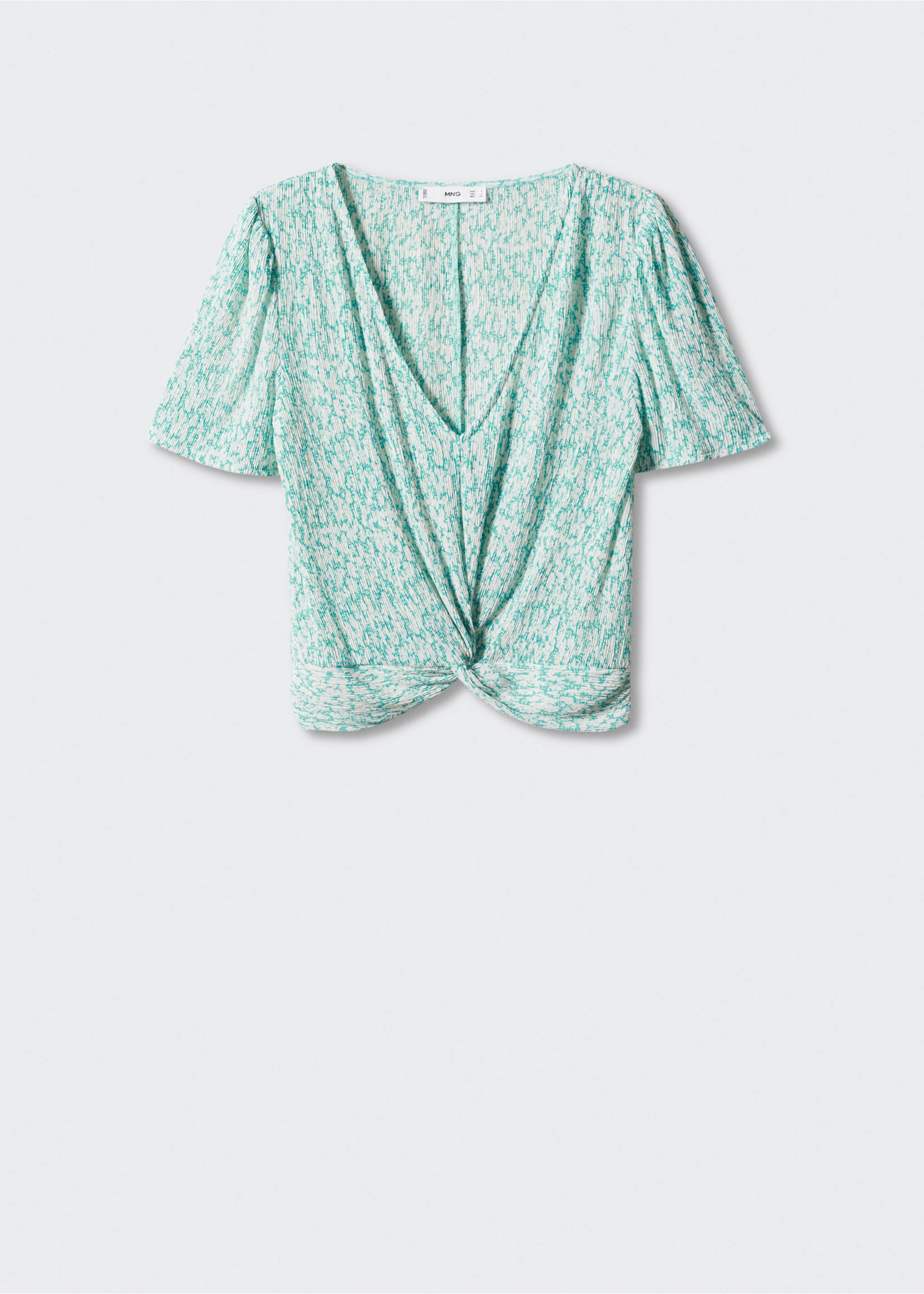 Textured blouse with knot detail - Article without model, Turquoise. Ref: 57092886-00.