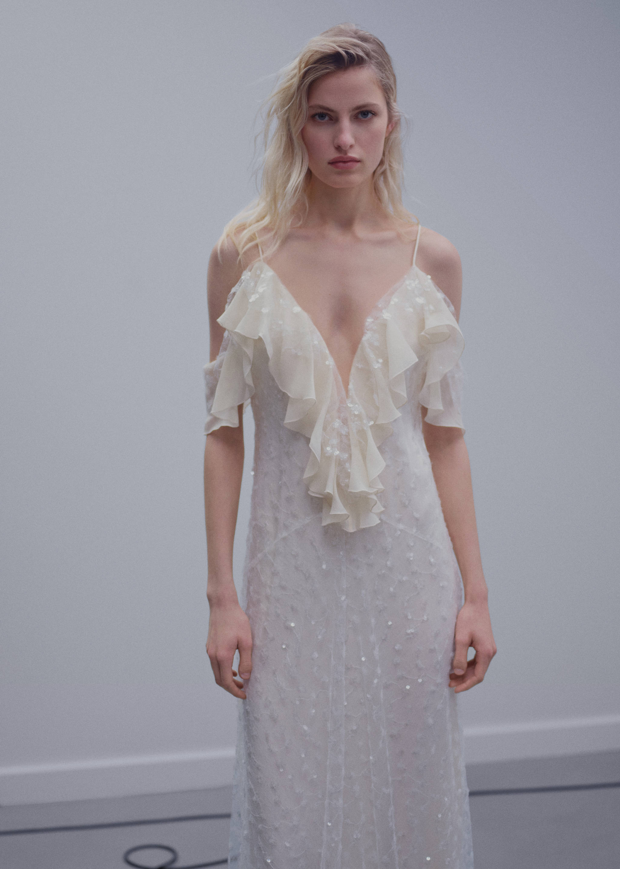 Chiffon jurk met ruches - Middenvlak