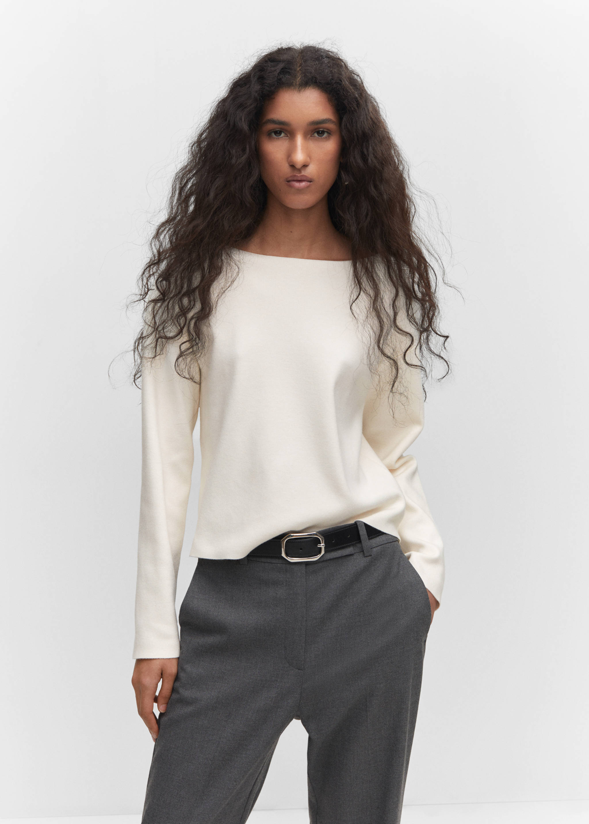 Strickpullover mit Bateau-Ausschnitt - Mittlere Ansicht