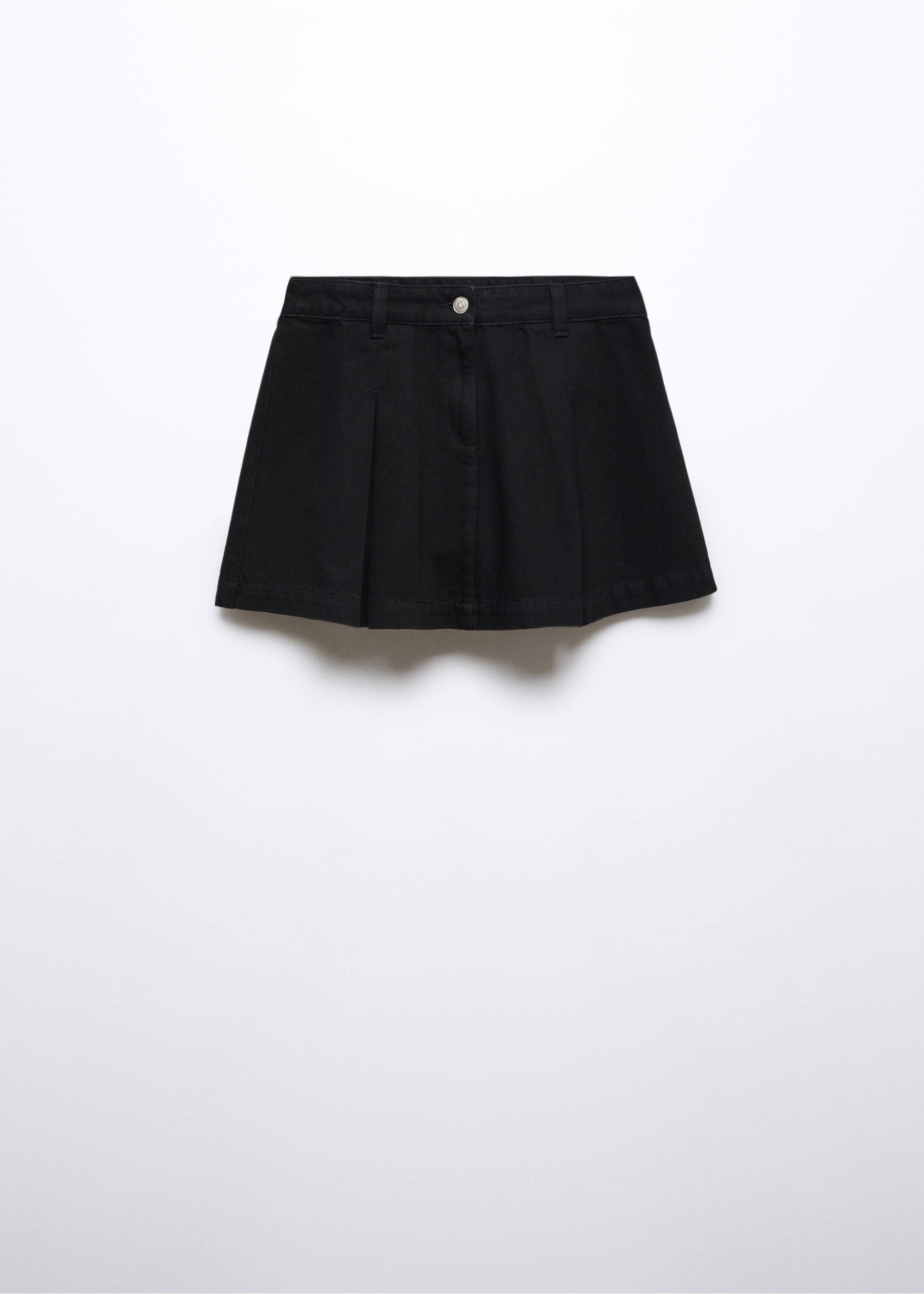 Pleated denim mini-skirt - Article without model, Black denim. Ref: 57093802-00.