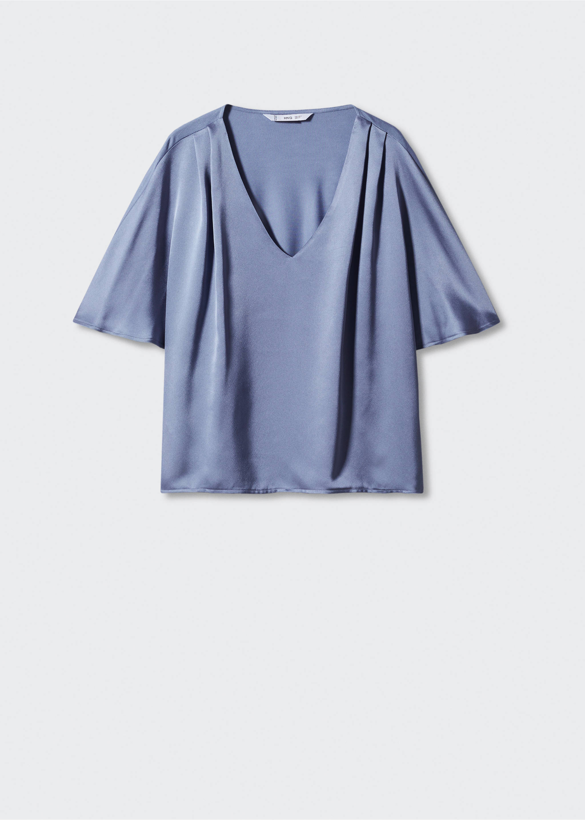 Short-sleeved satin blouse - Article without model, Sky Blue. Ref: 57093811-00.