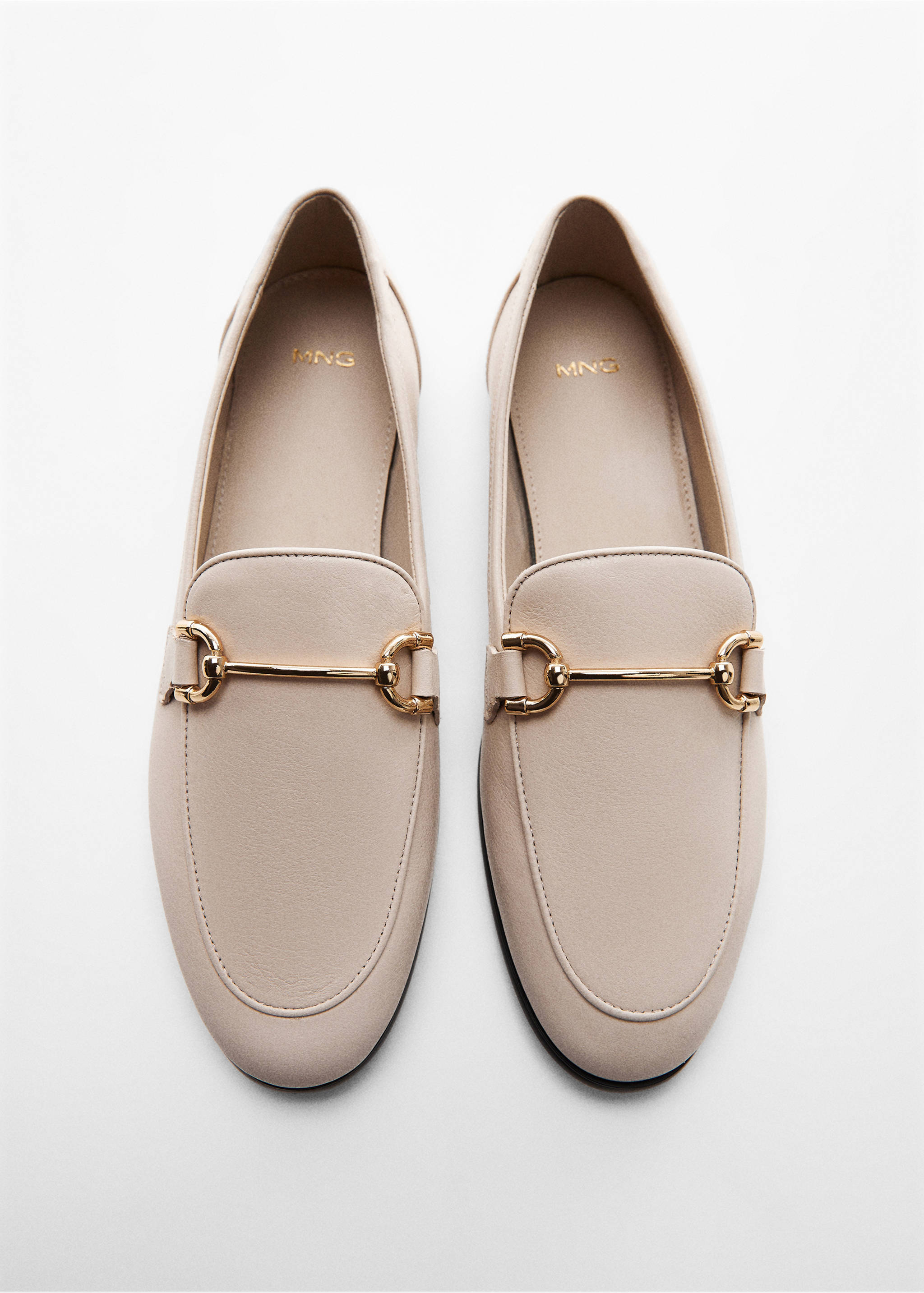Leather loafers with metallic detail - Details of the article 5, Beige. Ref: 57094424-00.
