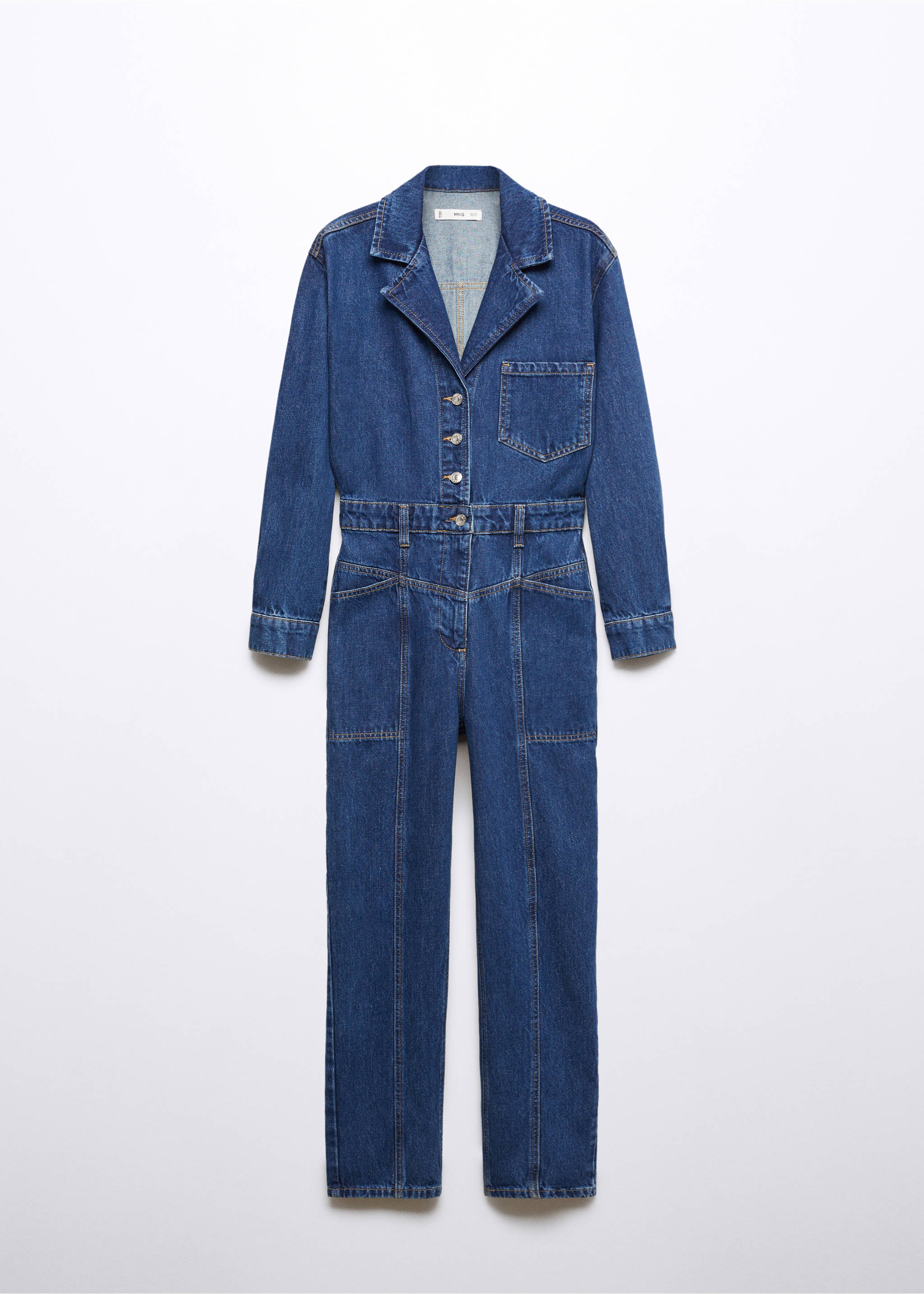 Jeans-Jumsuit mit Reverskragen - Artikel ohne Model, Dunkelblau. Ref: 57094769-00.