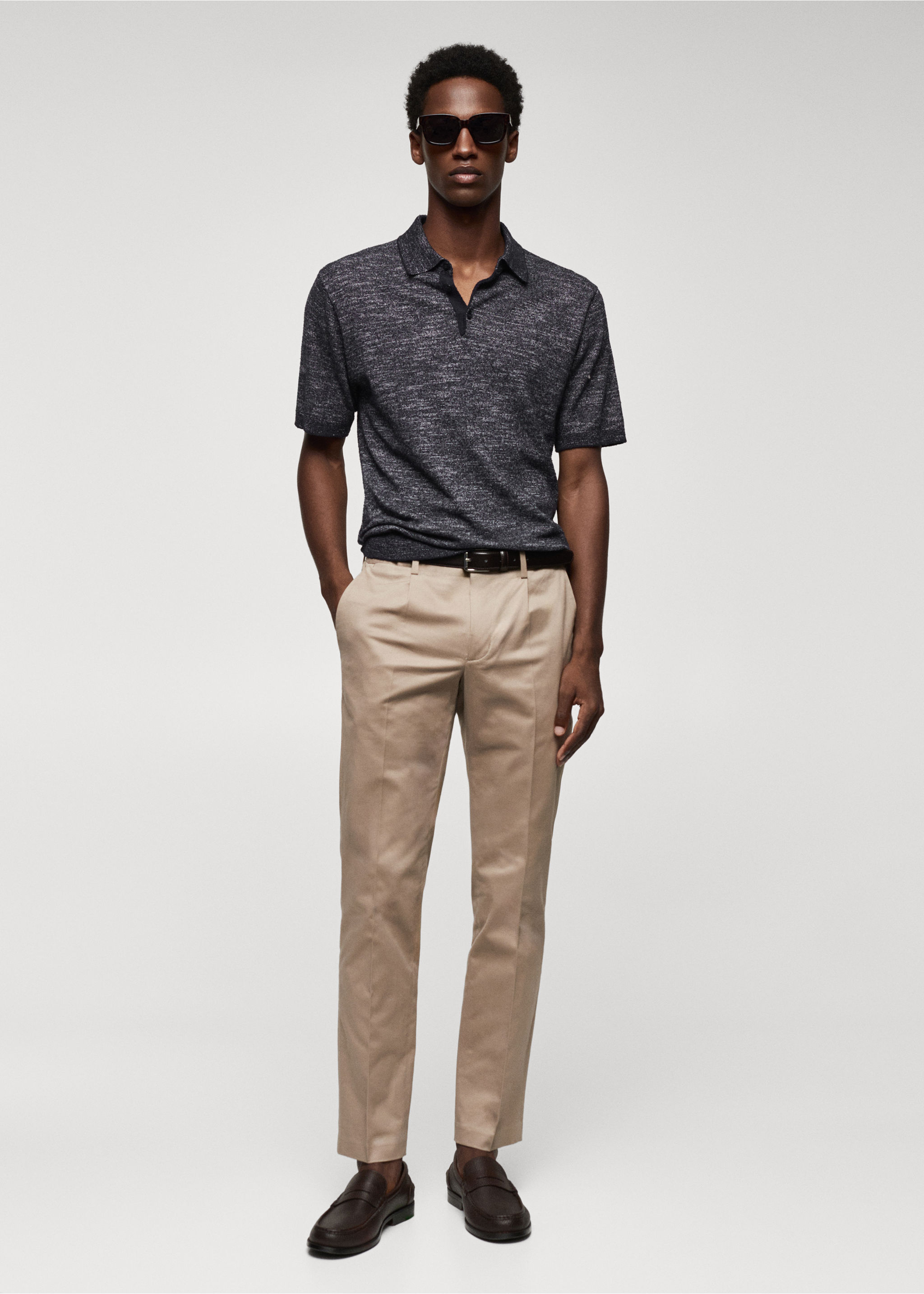 Flecked knit cotton polo - General plane